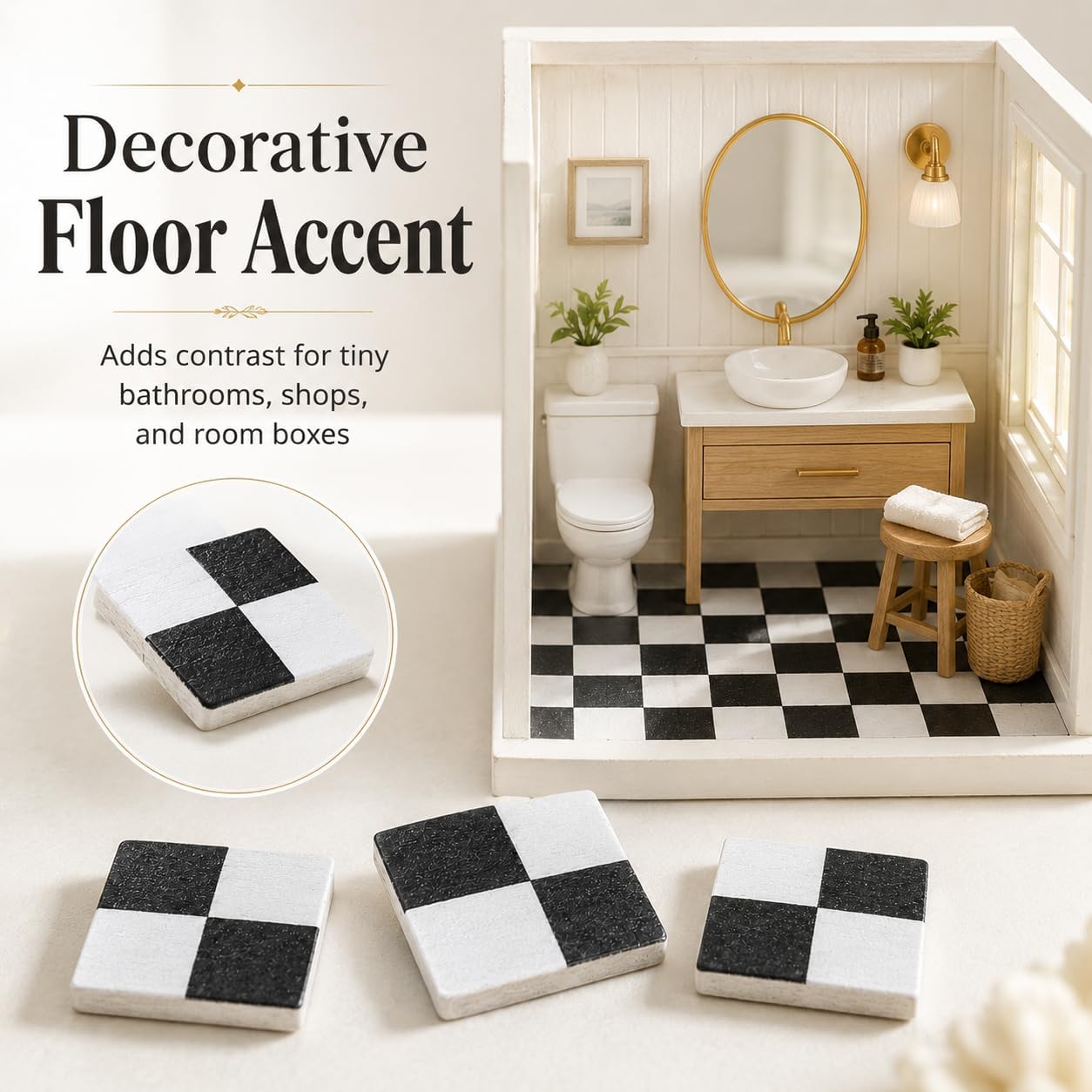 Garneck 72Pcs Dollhouse Flooring Mini Wood Tiles: Black White Checkered Boards for Doll House Accessories Tiny Room Model Craft Decor Kitchen Bathroom Layout Set image 5