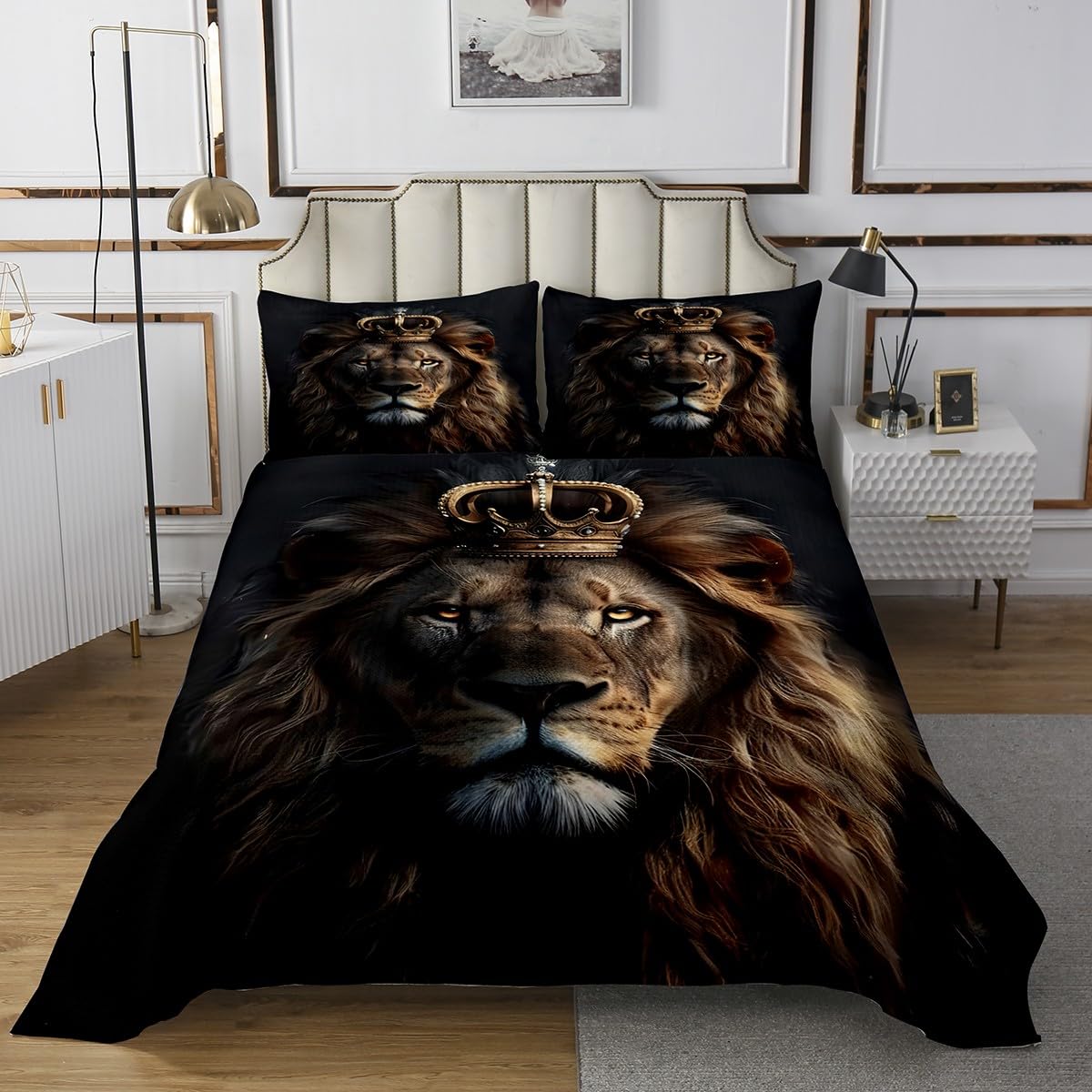 Manfei Wild Lion Bedspread Twin Size, Jungle Animal Theme Coverlet Set 2pcs, African Wildlife Quilted Coverlet with 1 Pillowcase, Kids Boys Teens Room Decor, Soft Bedding Quilt