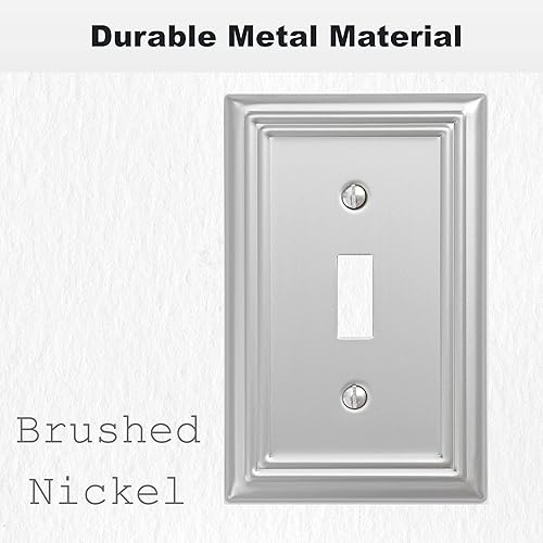 Miniatura 3 de Adler - Placa de pared metálica para interruptor de luz de palanca individual, paquete de 4 unidades de níquel cepillado de 1 banda, cubierta de