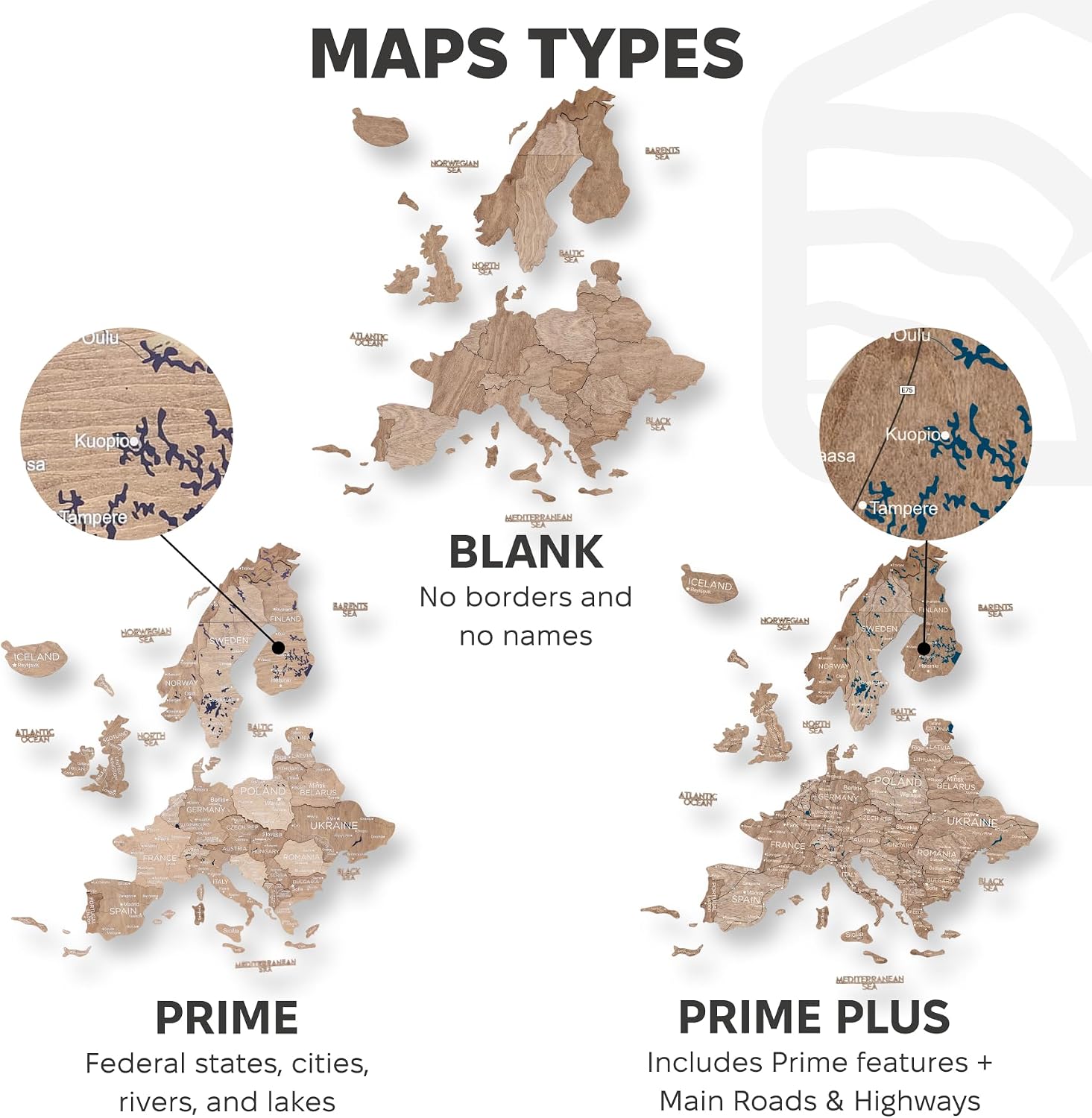 Enjoy The Wood 3D Wooden European Map Wall Art – Handmade Wooden Map of Europe with Country Borders – Modern Travel Poster with Pins Decor, Gift for Couples & Families (Terra, Small)