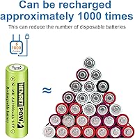 Vista 8 de Henreepow Baterías AA recargables, baterías solares Ni-MH doble A de alta capacidad 1.2V precargadas para luces solares al aire libre, luces