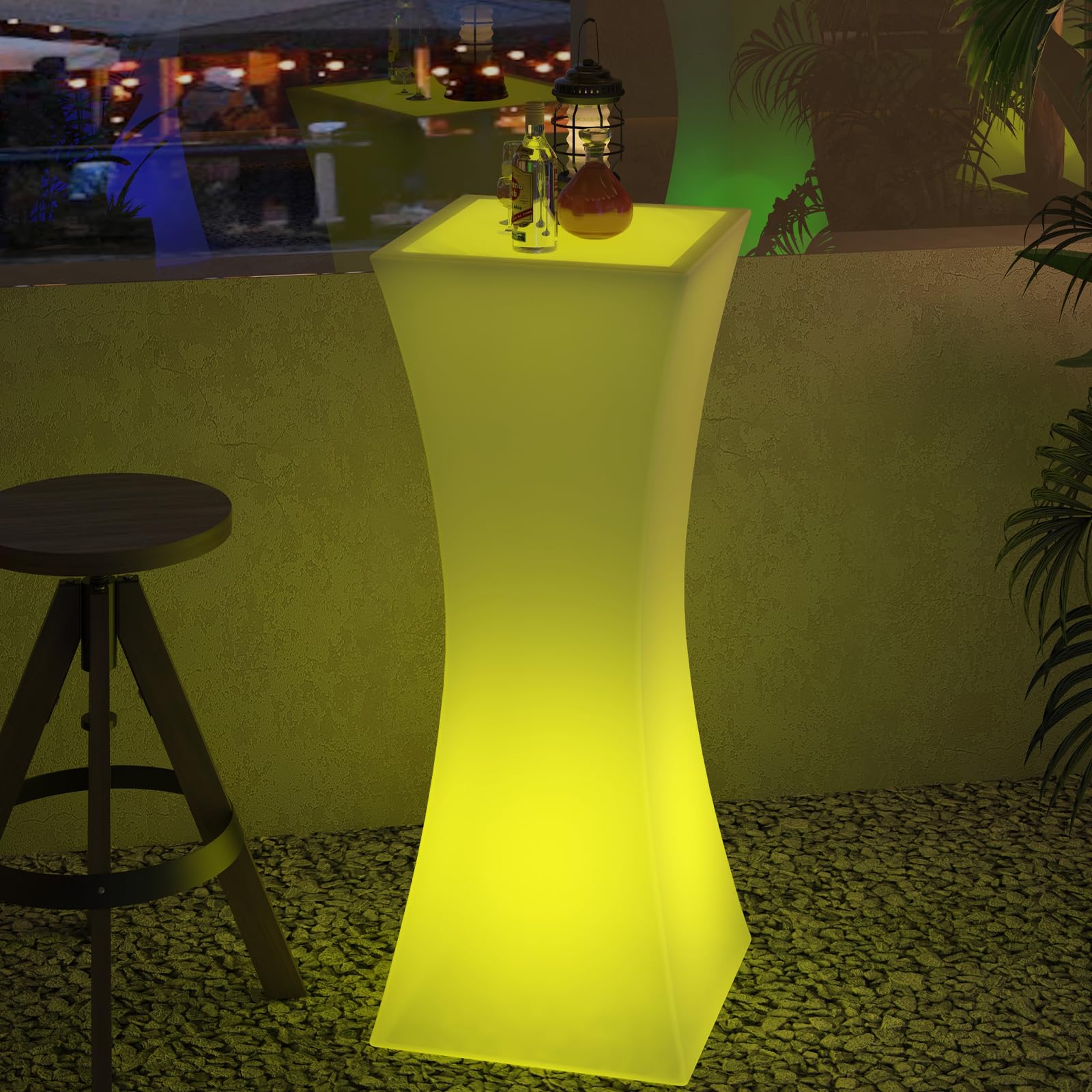ijuicy Led Bar Table,16 Color Changing LED Light Up Pub Table with Remote, Waterproof Rechargeable Luminous Furniture, Led Cocktail Table for Party,