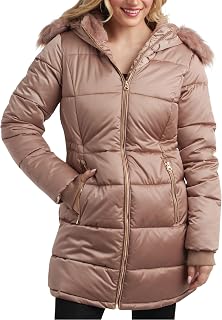 Womens Long Puffer Coat - Quilted Puffer Jacket with Faux Fur Hood - Insulated Winter Coats for Women