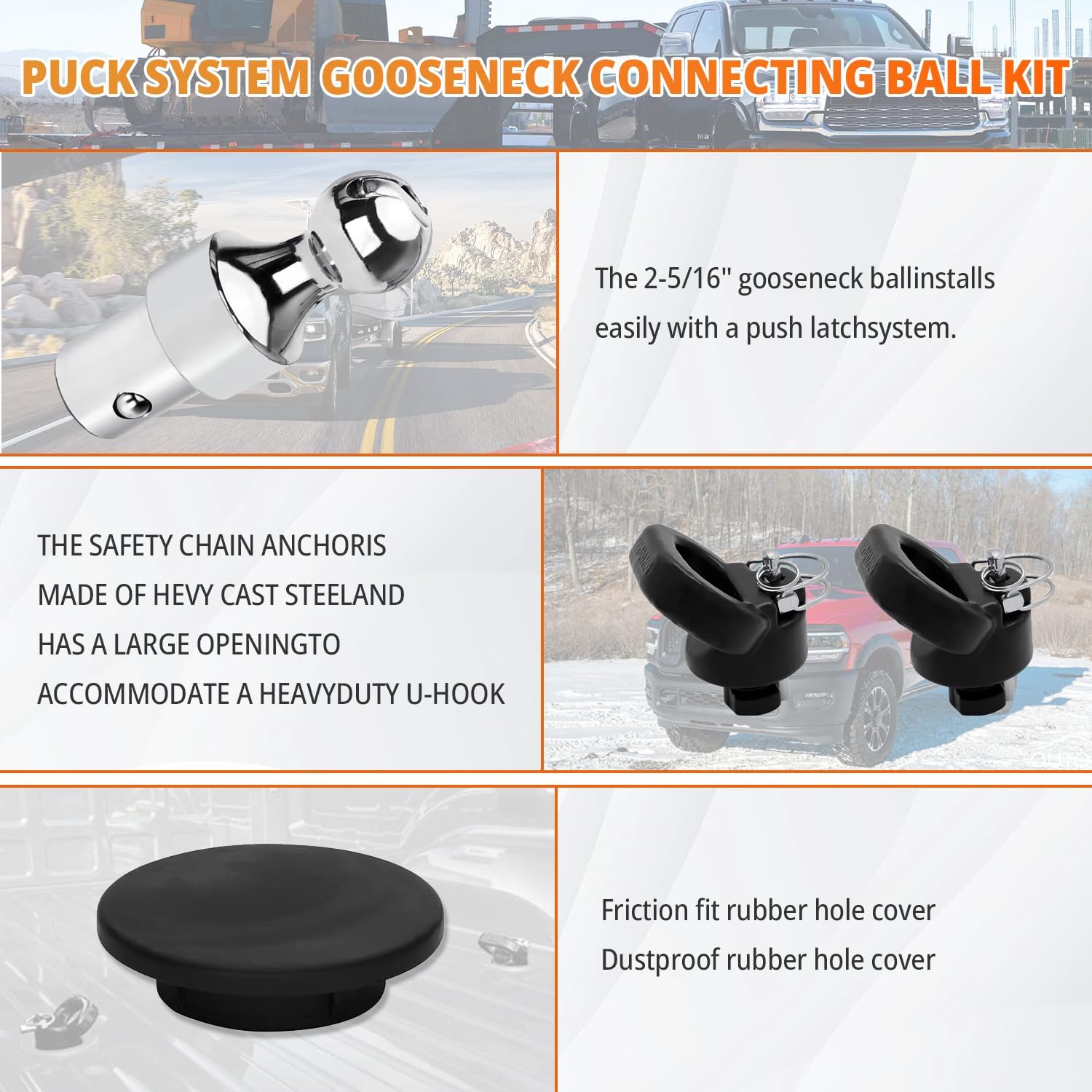 60638 Gooseneck Ball Hitch Kit Puck System fits for 2013-2024 Dodge RAM 2500 3500 2-5/16 Inch,38000 lbs GTW/ 9500 lbs VTW
