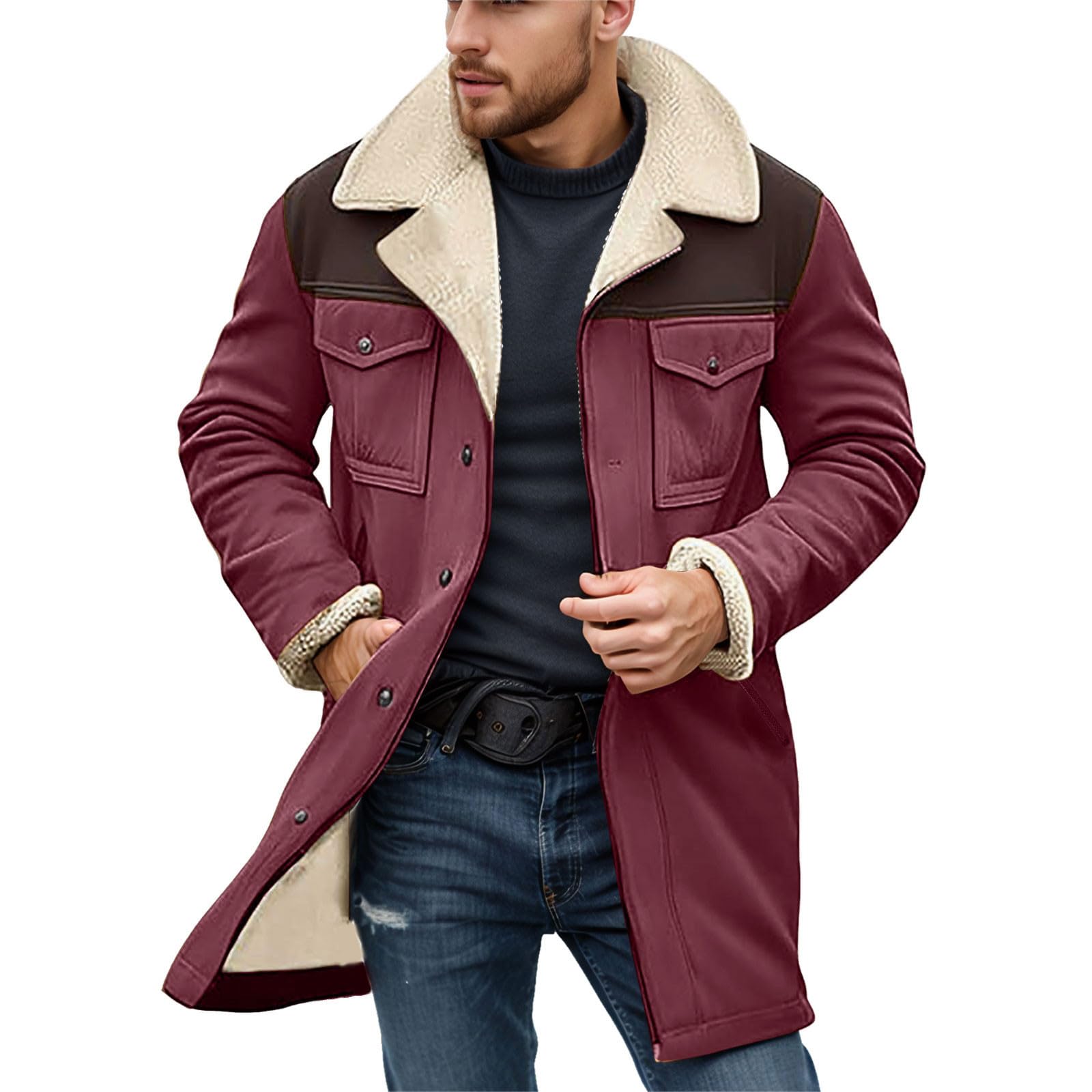 Generisch Cappotto invernale da uomo lungo in pelle scamosciata