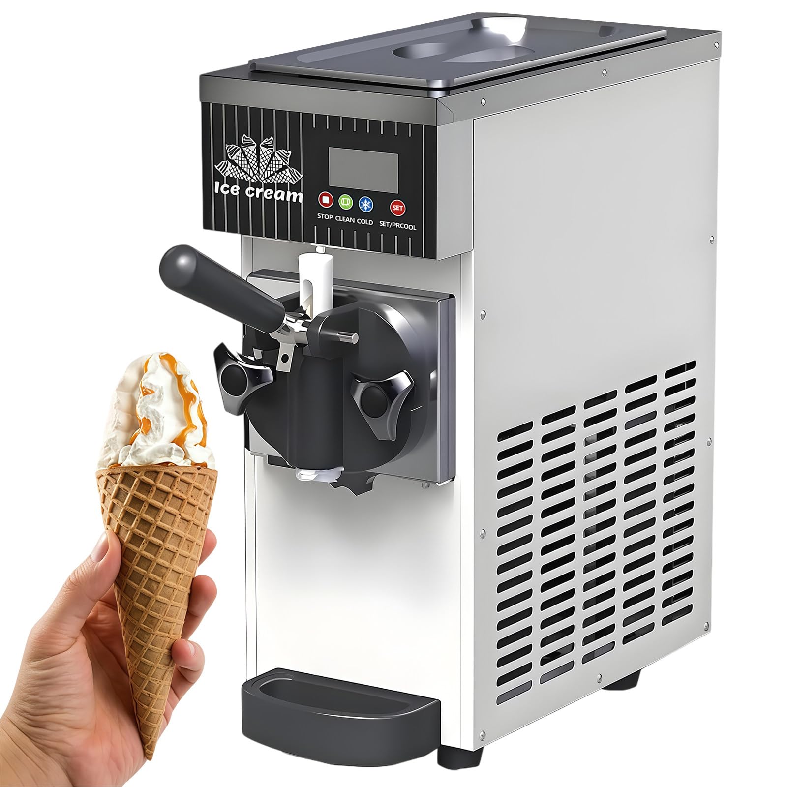 BANGBANGJI 4.5-8kg/H Yield Single Flavor Soft Serve Ice Cream Machine, Commercial Ice Cream Maker, 3.5L Hopper, 4.5-8kg/H Yield, with LED Panel Auto Clean Pre-Cooling for Party Restaurant White