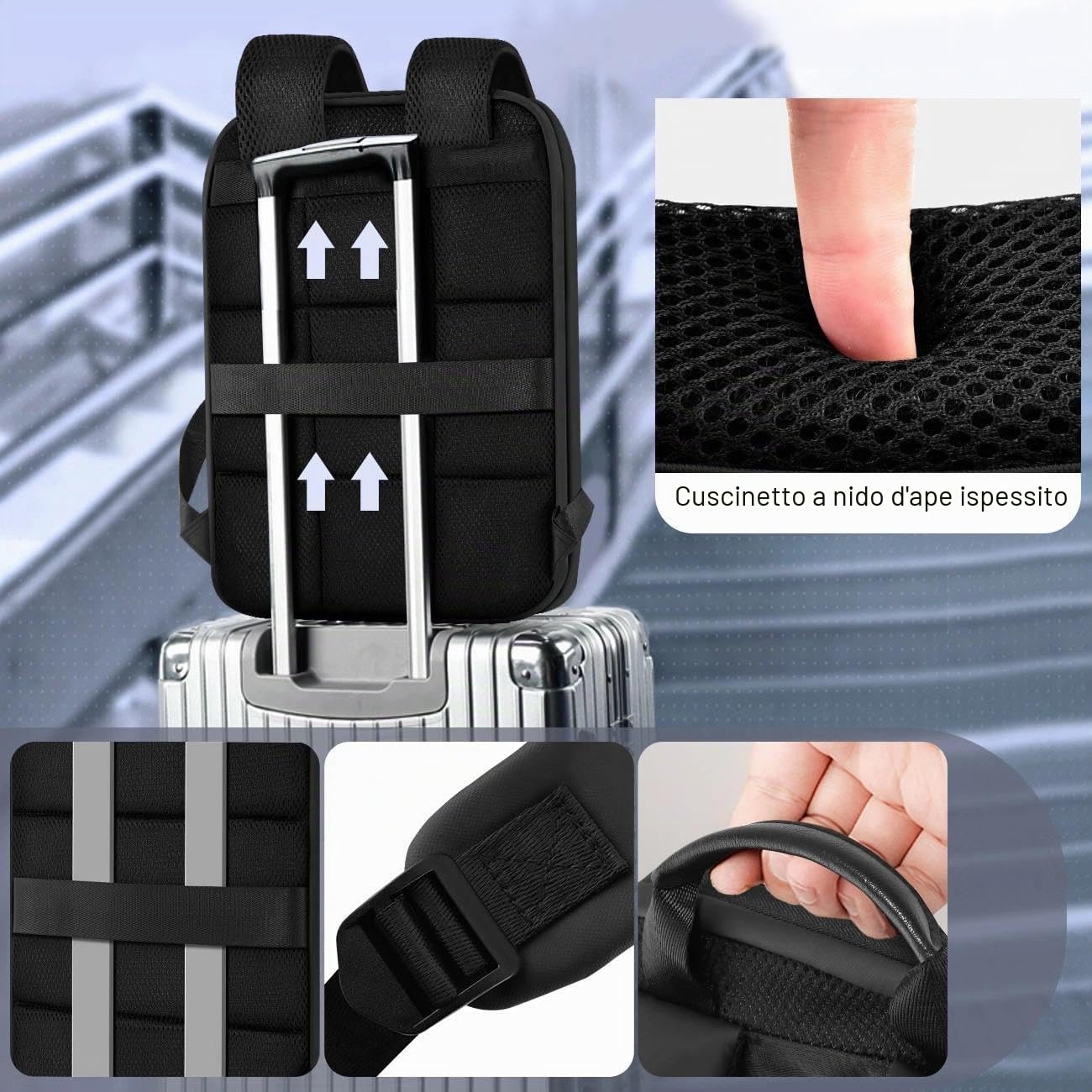 17" Zaino PC Portatili Sottile ed Espandibile Zaino da Viaggio Antifurto Impermeabile Zaino per Laptop con Porta USB per Lavoro Scuola Viaggio Uomo Donna，Nero Bordo grigio