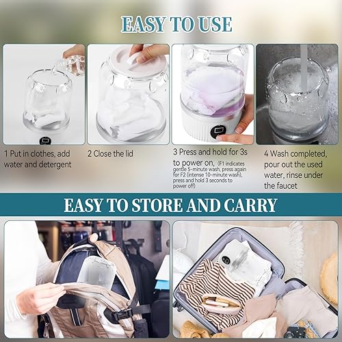 Miniatura 8 de Mini lavadora portátil, lavadora compacta inalámbrica limpia profundamente pequeños artículos de lavandería para pequeñas cargas, calcetines, ropa
