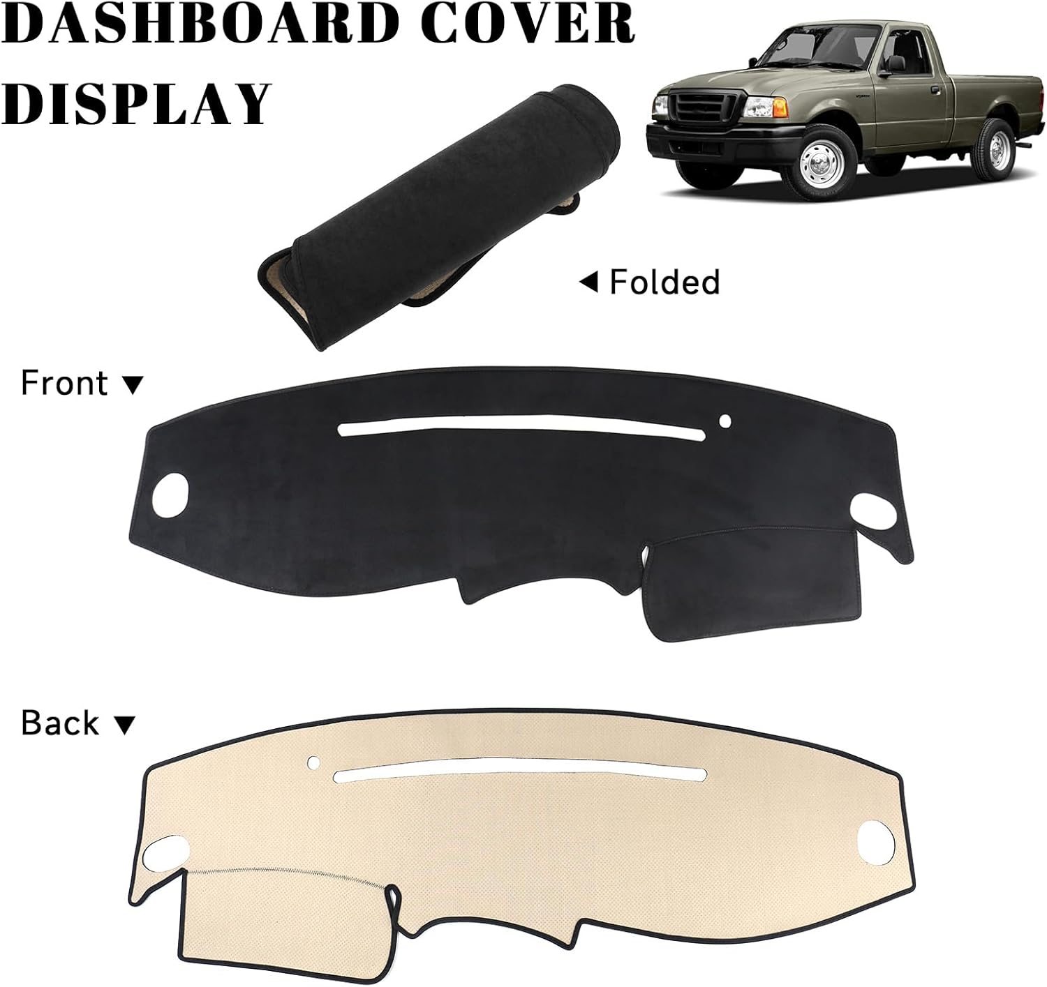 Black Dash Board Cover for Ford 1995-2001 Explorer & 1995-2011 Ranger & 1997-2001 Mercury Mountaineer for Mazda 1995-2001 B2300 B2500 B3000 B4000 Accessories Flannel Material Dash Mat