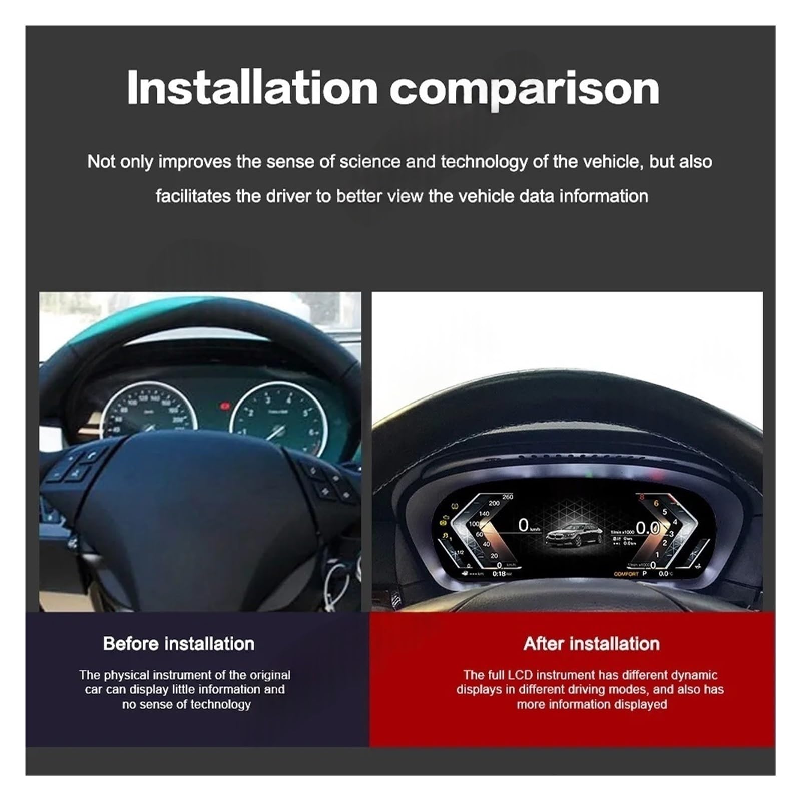 Tablero de coche con velocímetro LCD Compatible con BMW Serie 5 GT-F07 2009-2016 / F10 F11 F18 2010-2017 Cabina Virtual de clúster Digital(With Carplay)