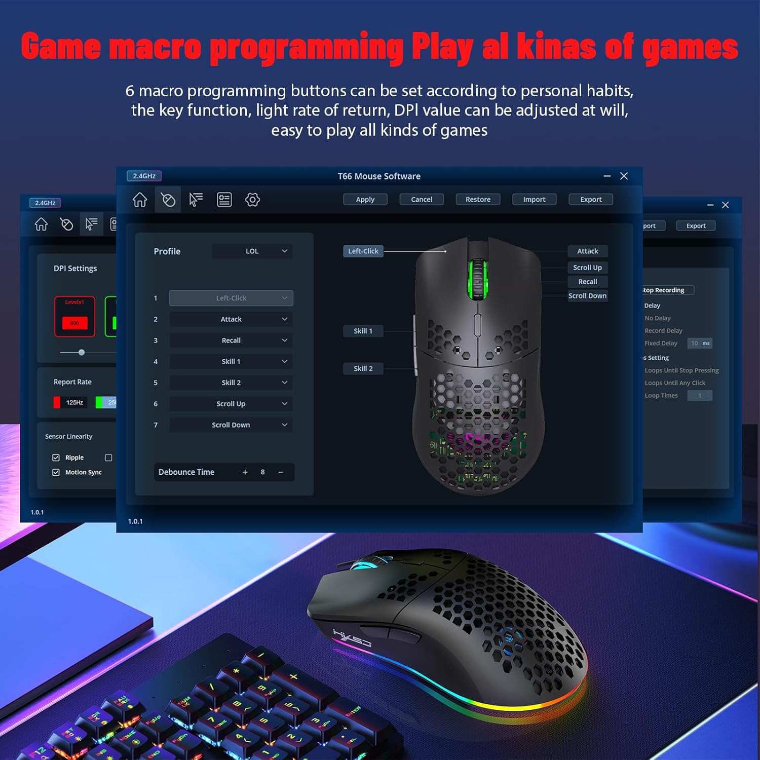Screenshot of T66 Mouse Software for programming buttons and DPI