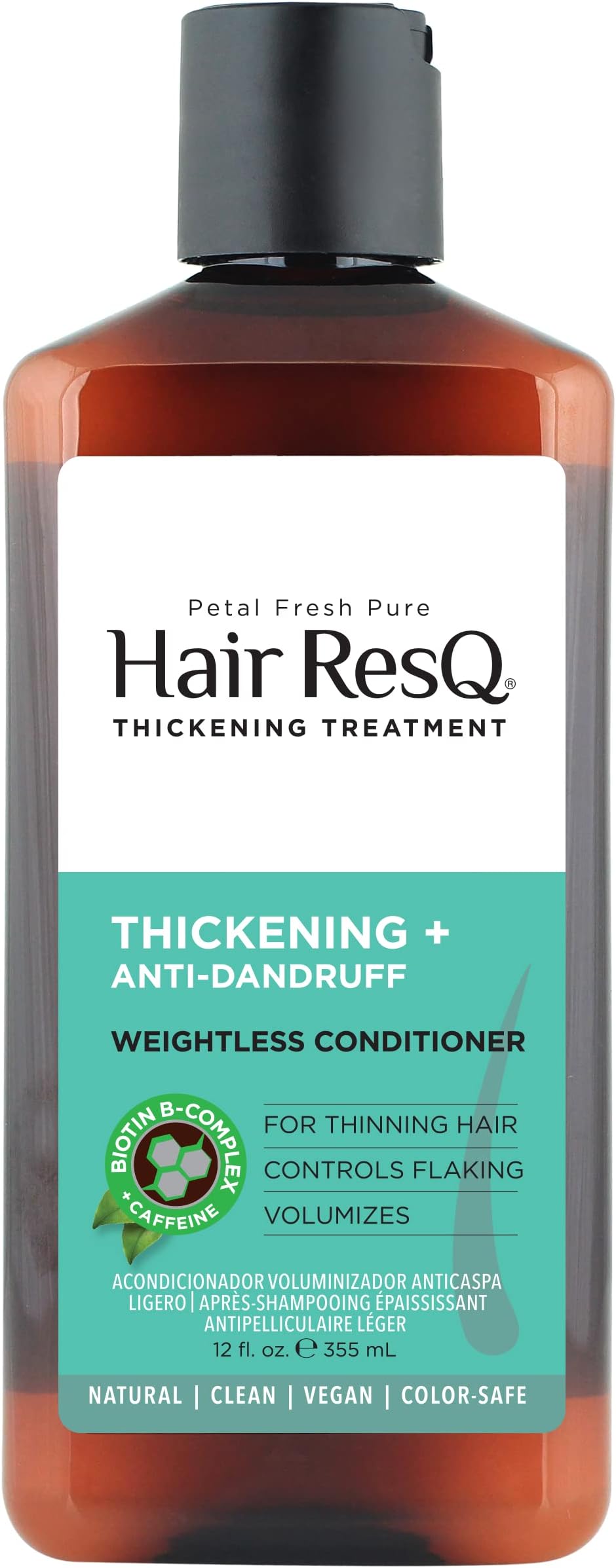 Hair Resq Anti-Dandruff Natural Thickening Conditioner For Noticeably Thinning Hair, Volumizes, Control Itching, Flaking - Vegan, Cruelty-Free & Color Safe, 12 Fl Oz (355 ml)