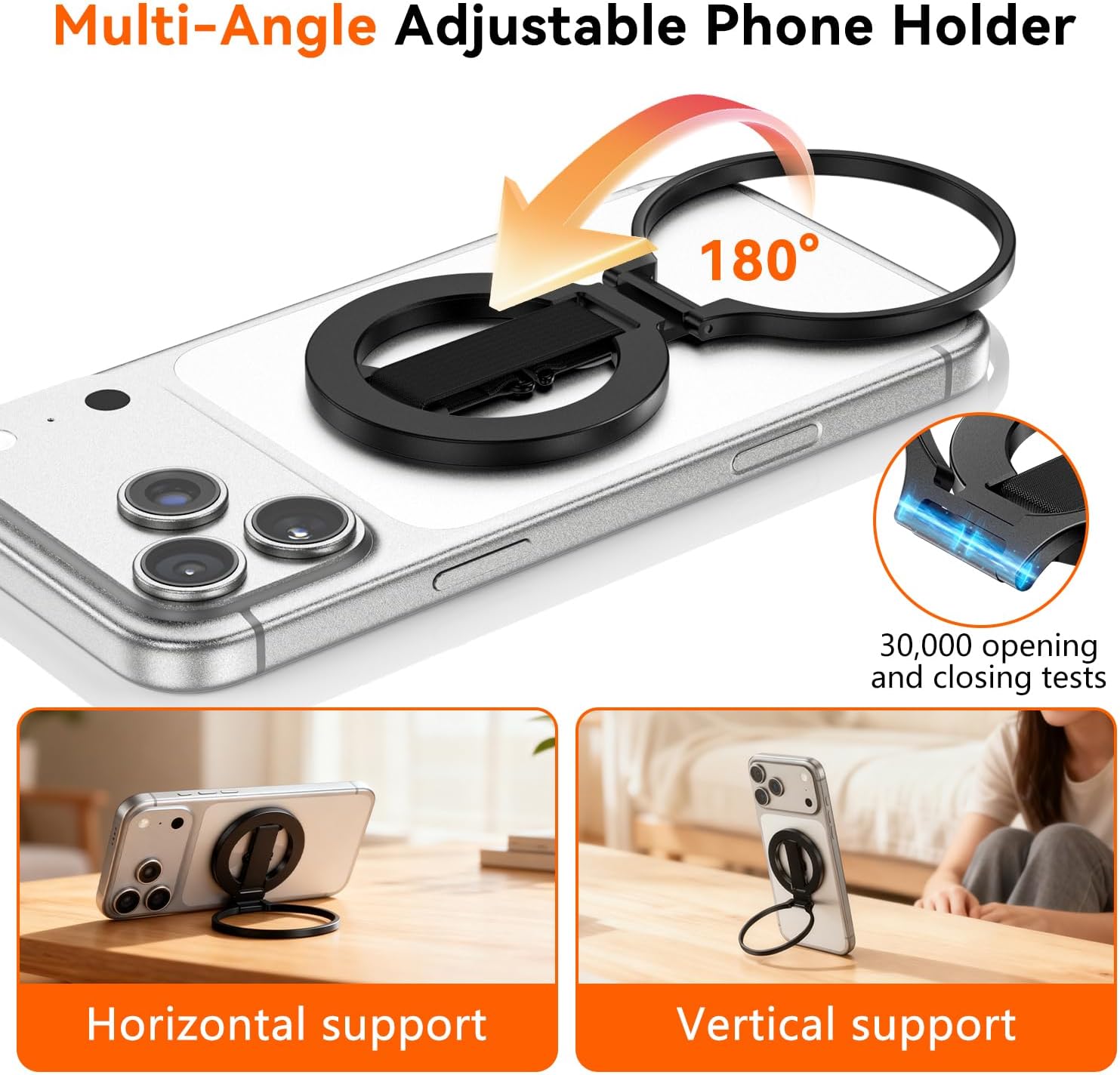 4-in-1 Magnetic Phone Grip Stand with Finger Strap Loop for Magsafe, [2025 Upgraded] Removable Phone Ring Holder for iPhone 17 Pro M ax/16/15/14/13/12 Series, White Elephant Gift For Men, Black - Image 5