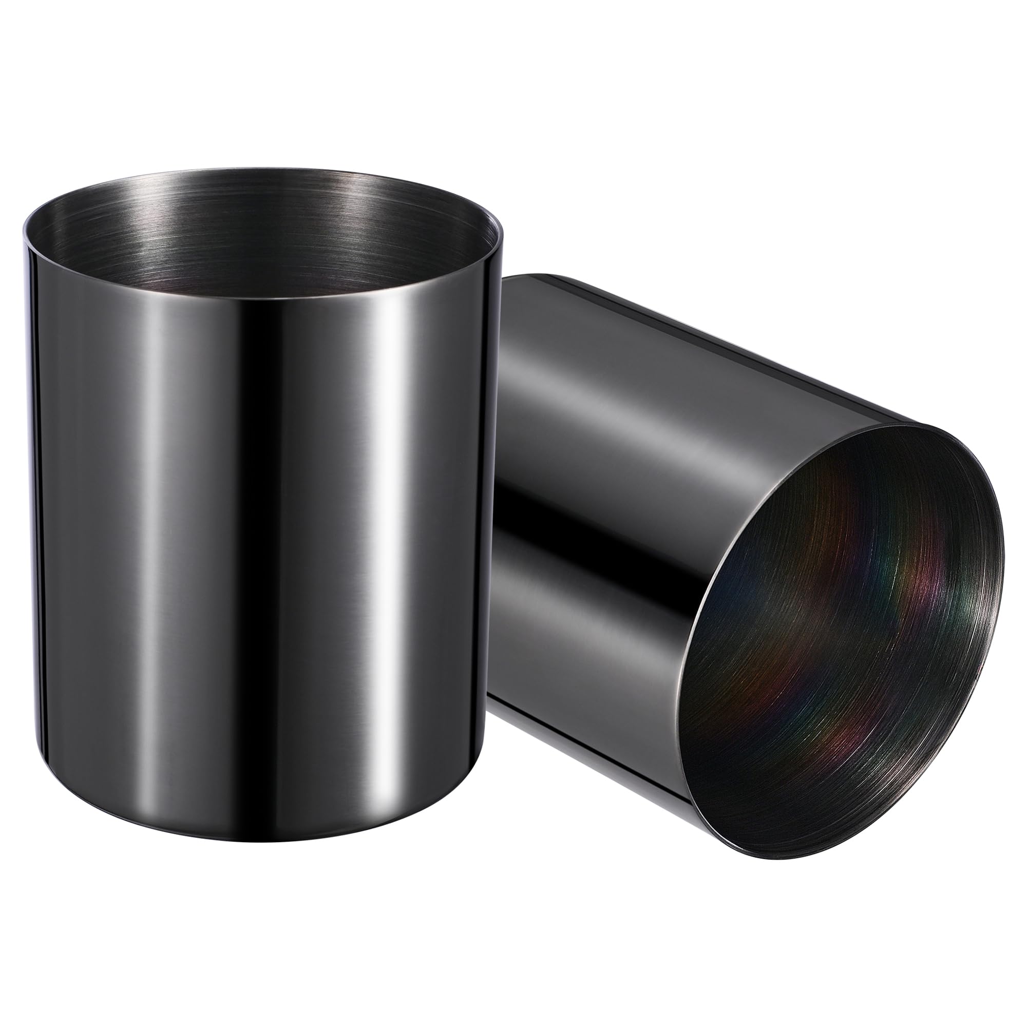 Bidponds 2 Packs Round 304 Stainless Steel Pen Holder,Pencil Cup,Desktop Stationery Organizer,Vacuum Plating Makeup Brush Holder,Black