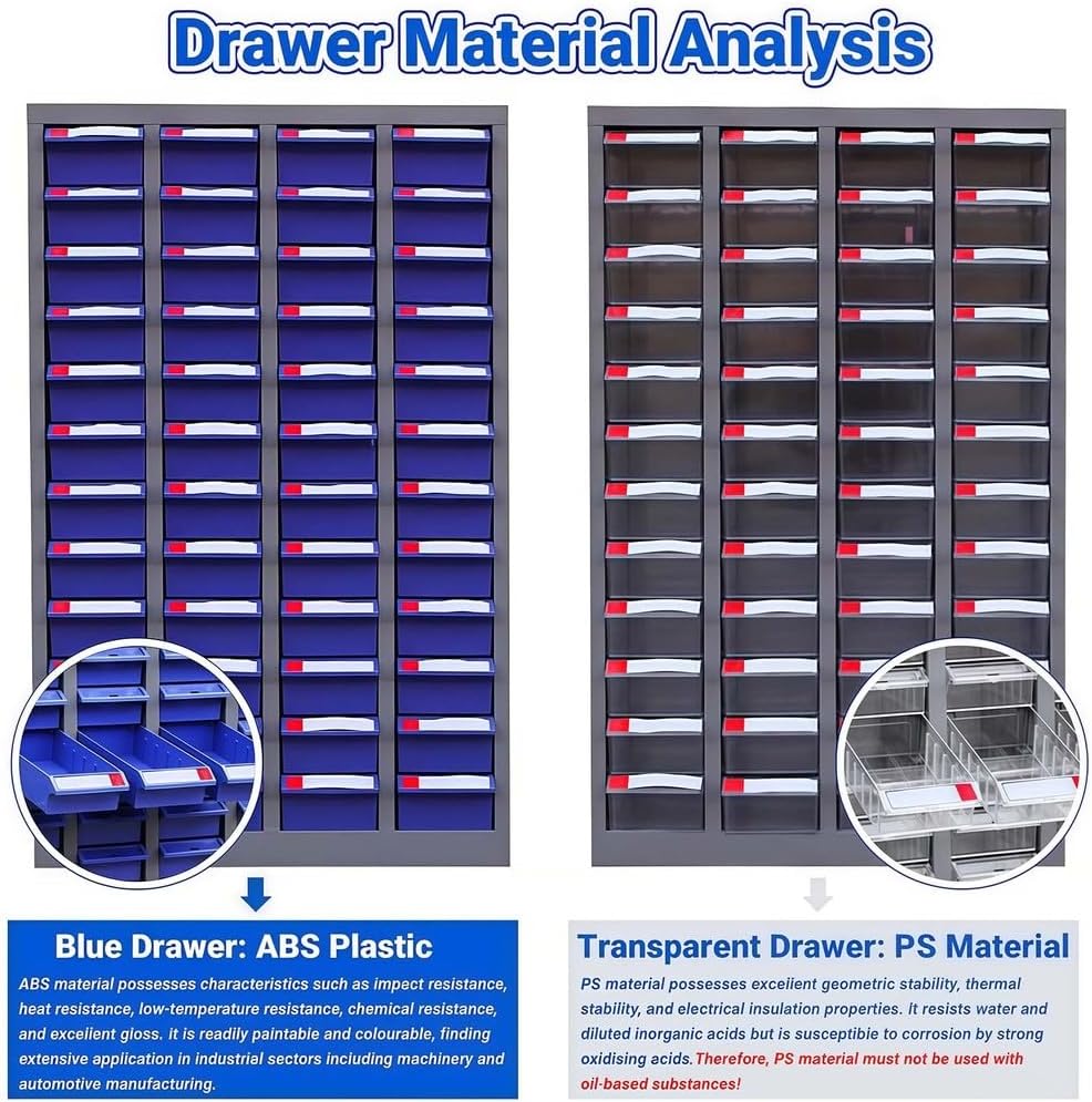Alloy Steel Nut and Bolt Organizer Cabinet - Drawer Storage with Labels for Workshop, Garage & Office Hardware Tools, Durable Tool Chest for Efficient Organization,75 Drawers Without Door