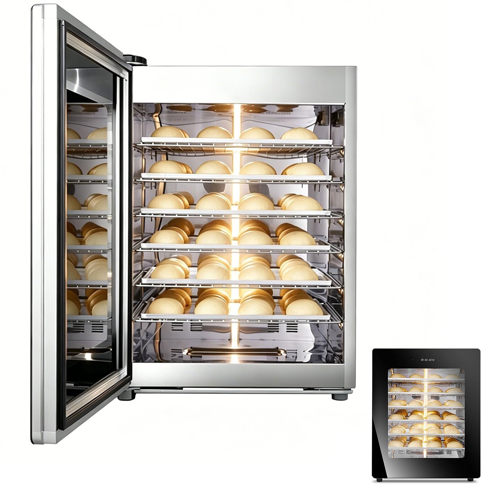 Cella Lievitazione Professionale 100 Litri,Fermentazione Pane Acciaio Inox 6 Strati,LED Integrato,Temperatura umidità Regolabili, Contenere Teglia Forno Dimensioni Massime 480 * 340mm