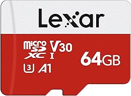 Lexar 64GB Micro SD Card E Series, microSDXC UHS-I Flash Memory Card with Adapter - Up to 100MB/s, A1, U3, Class10, V30, High Speed TF Card