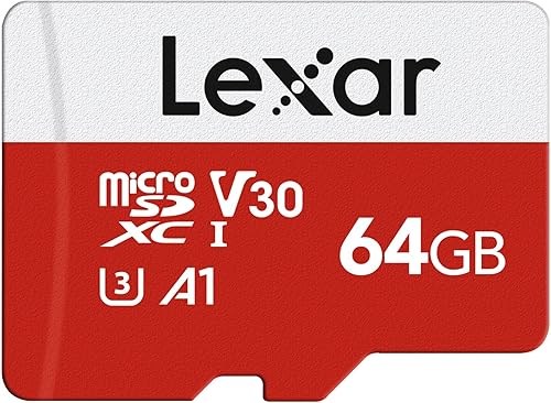 Lexar E-Series 64GB Micro SD Card, microSDXC UHS-I Tarjeta de memoria flash con adaptador, 100MBs, C10, U3, A1, V30, Full HD, 4K UHD, Tarjeta TF de