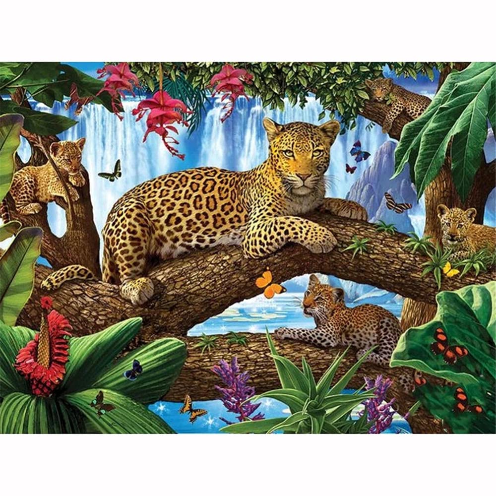 Ginfonr 5D Diamond Painting - Kit Completo Leopardo E Farfalla, 30x40 Cm, Con Tela E Strass Rotondi