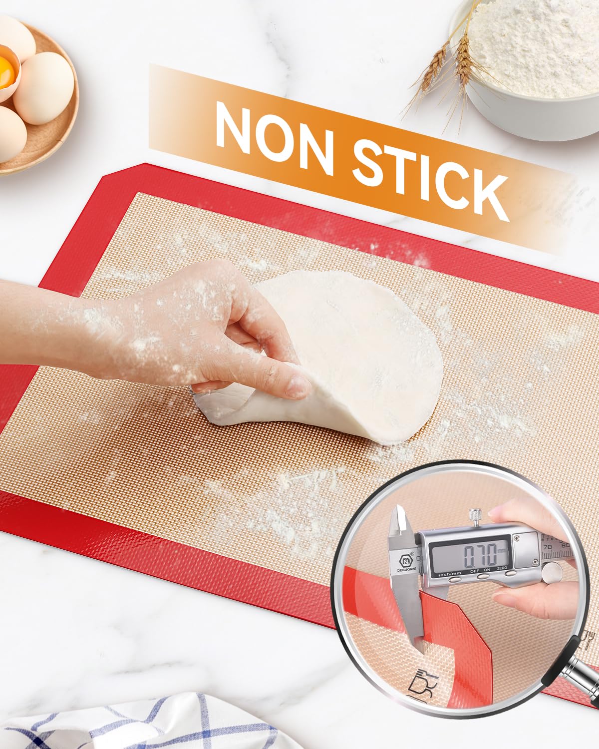 Tappetino Silicone Forno 5PCS, Sopito Carta Forno Riutilizzabile Antiaderente e Sicura per Gli Alimenti, Ideale Tappetino Microforato per Forno per Biscotti, Amaretti e Pasticcini, Rosso