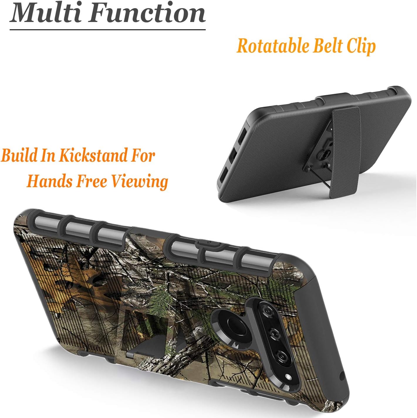 LG Premier Pro Plus Case, LG Harmony 4 Case, With [Tempered Glass Screen Protector Included], Circlemalls Armor Heavy Duty Dual Layers Kickstand Cover With Belt Clip Holster - Camo
