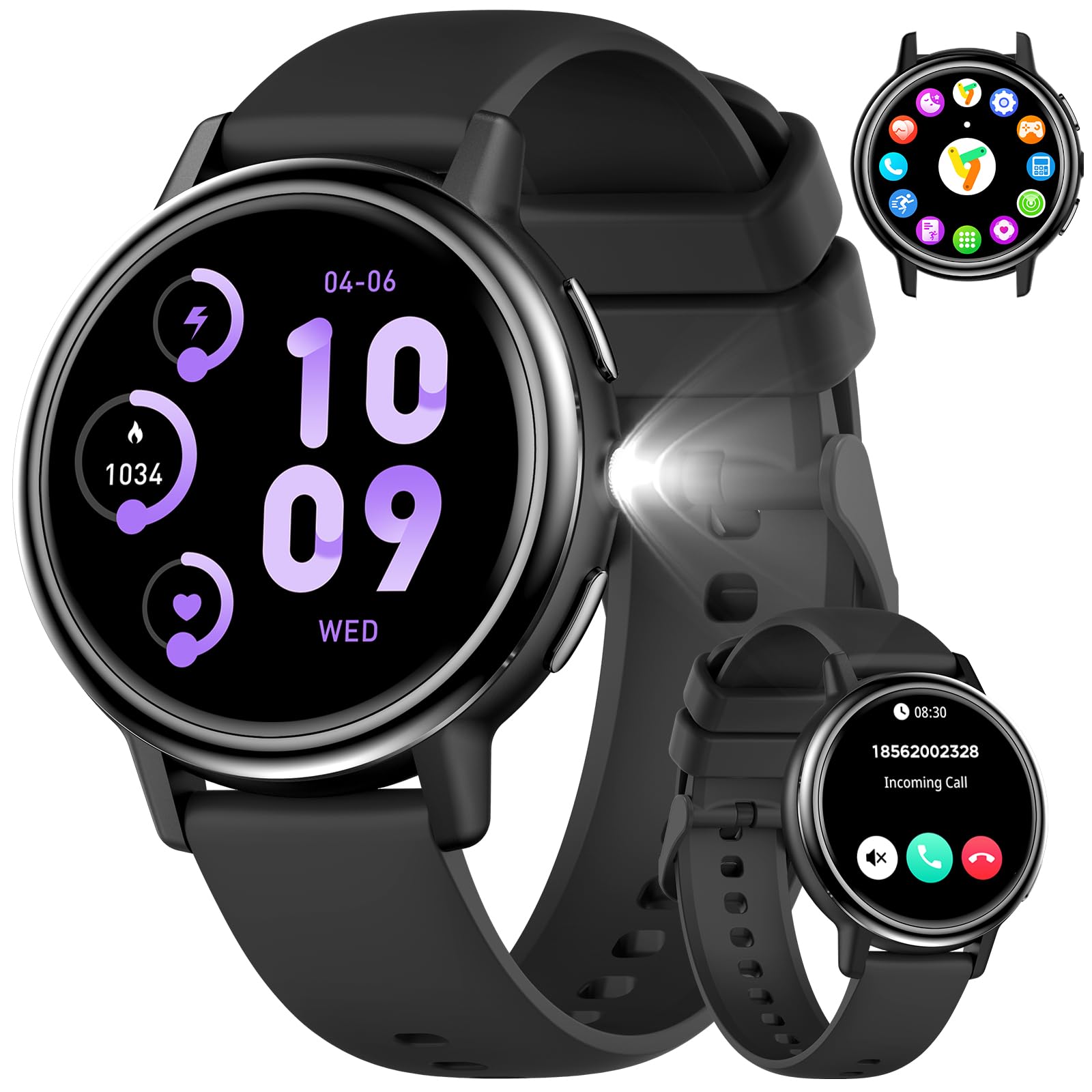 FITFLEX 2025 Montre Connectée avec Appel Bluetooth et Moniteur de Sommeil Android iOS (Noir)