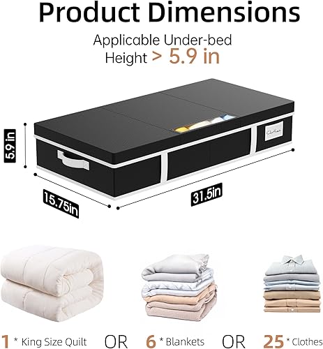 Miniatura 4 de Yecaye Paquete de 2 contenedores de almacenamiento debajo de la cama, cajones de almacenamiento grandes debajo de la cama con tapa, contenedores