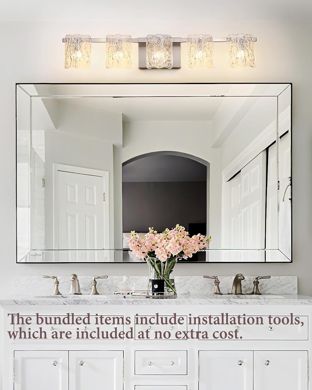 5-Light Bathroom Vanity Light, 31" Brushed Nickel Bathroom Light Fixture Over Mirror with Clear Glass, Modern Bath Wall Sconce Lighting, View Bundled for Installation Tools, OS-MM5002-5BN