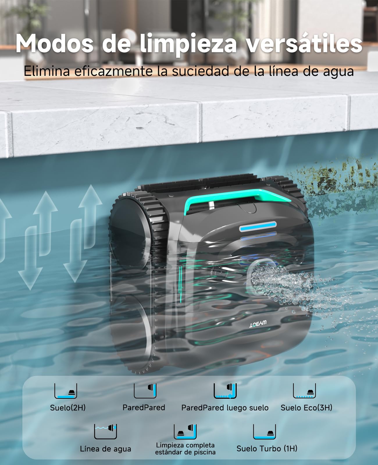 WYBOT C2 Limpiafondos Piscina Robot Inalámbrico, 3 Motores, Doble Filtración, Limpieza Paredes y Línea de Agua, Autonomía 180 Min, para Piscinas Enterradas hasta 150㎡, App(Verde carbón-Gris)