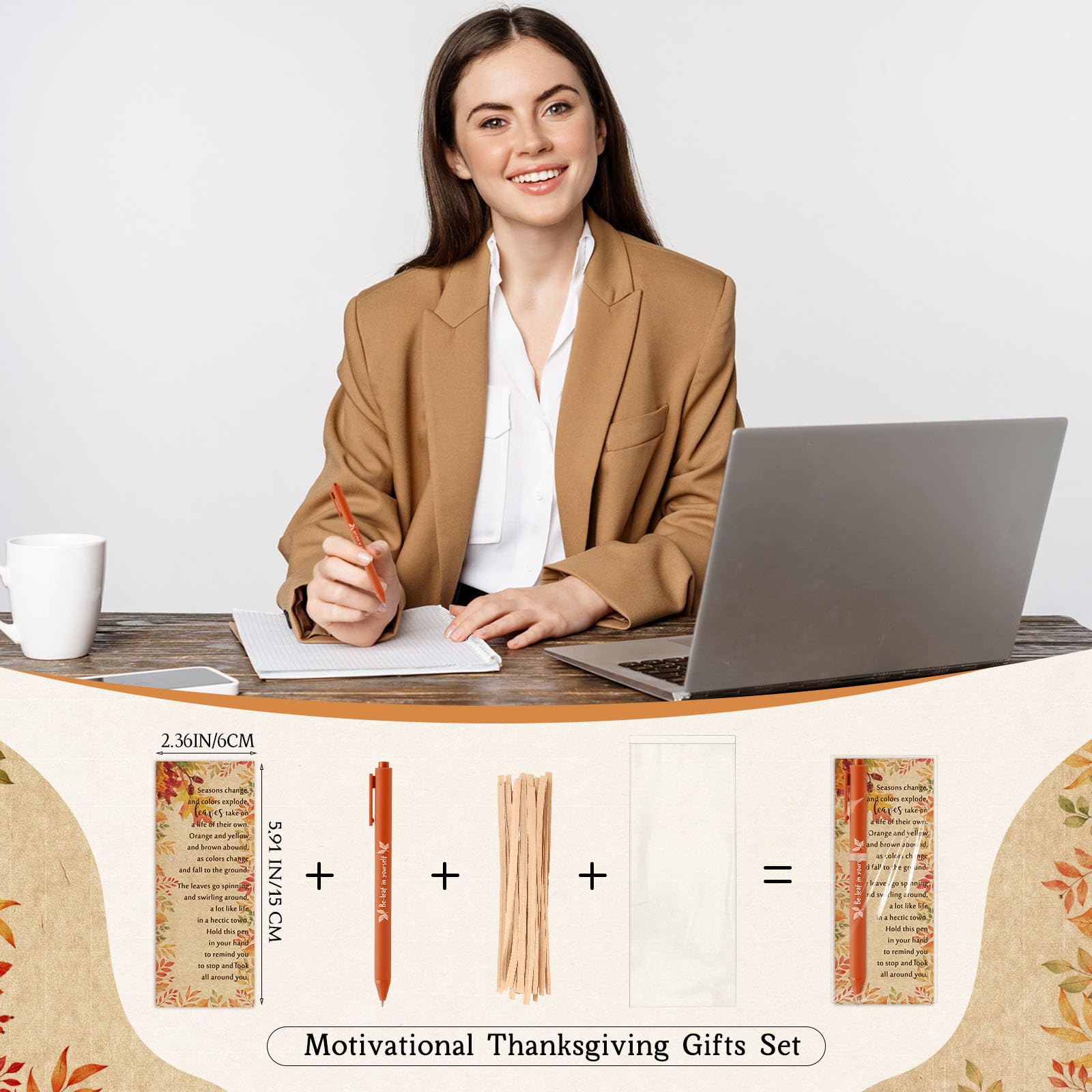 Sayglossy 200-teiliges Herbstgeschenk-Set, motivierender Kugelschreiber, inspirierend, lustig, Kunststoff-Stifte mit Herbst-Dankeskarten für Kollegen, Mitarbeiter, Büro, Partygeschenk