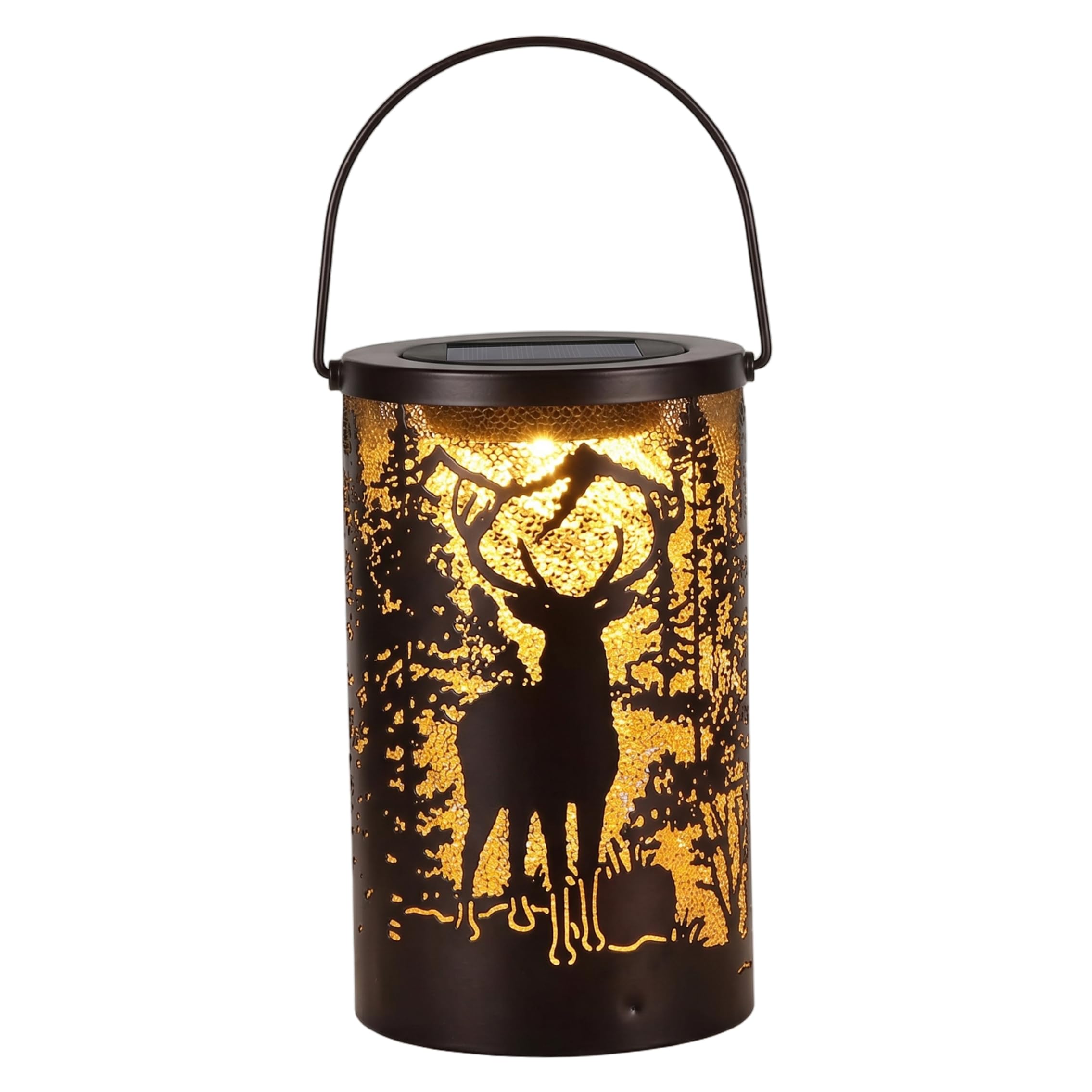Tsawntd Deer Lamp, Solar Hanging Lantern, Etching Hollow Lamp Projection Solar Garden Decor for Garden, Walkway, Patio - Black