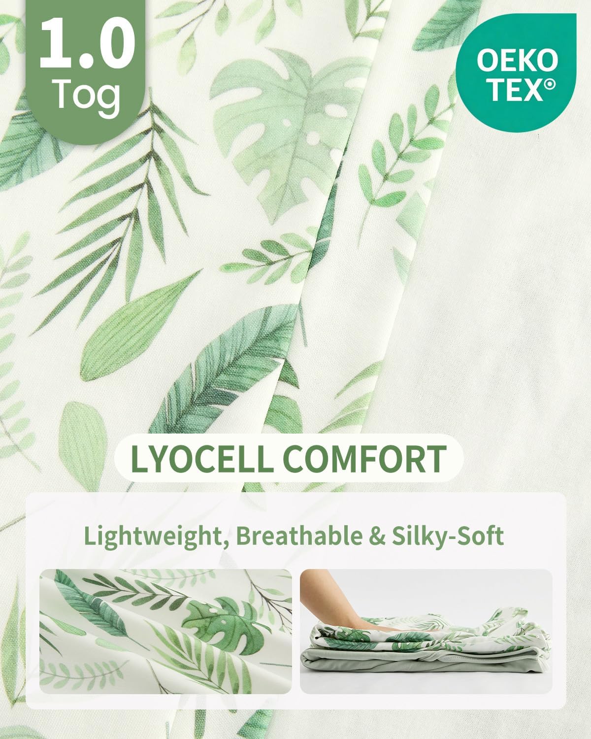 JiAmy Baby Sleep Sack 0-24 Months, 1.0 TOG Lyocell Wearable Blanket, Double Layer Sleep Bag with 2-Way Zipper, 2 Pack