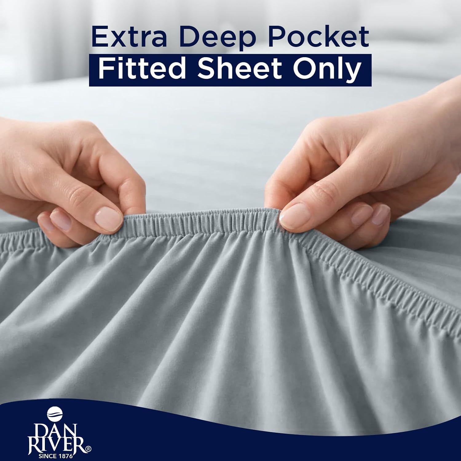 DAN RIVER 100% Cotton Jersey Fitted Sheet, Full, Grey, 16 Inch Deep Pockets, Ultra Soft & Breathable, Stretchy Knit Fabric, Fitted Bed Sheet for Queen Mattress