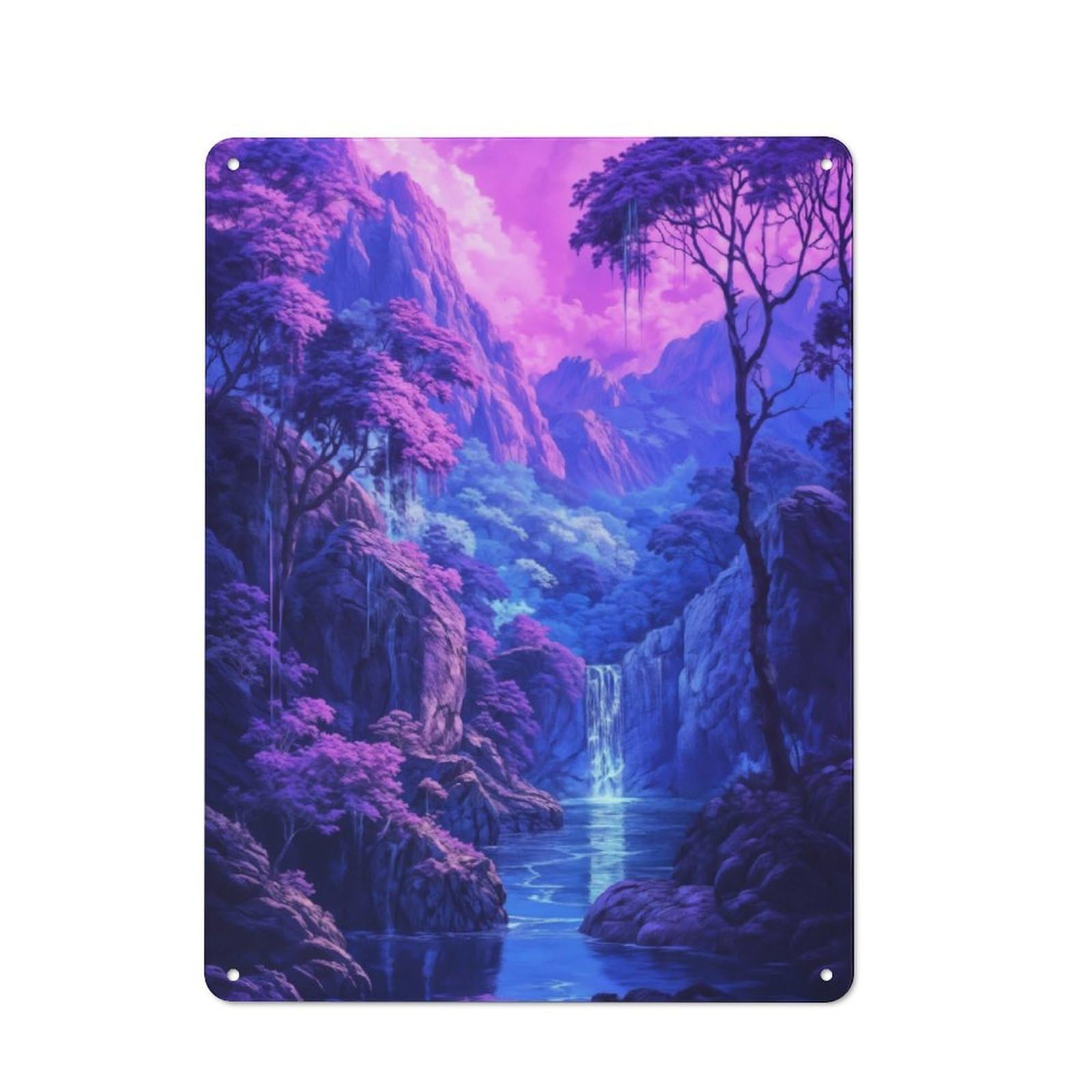 Junmoney Surreal Violet Waterfall Retro Metal Wall Sign 40X30cm With For Café Or Home Bar, For Cooler-Season Styling In Café And Home Bar