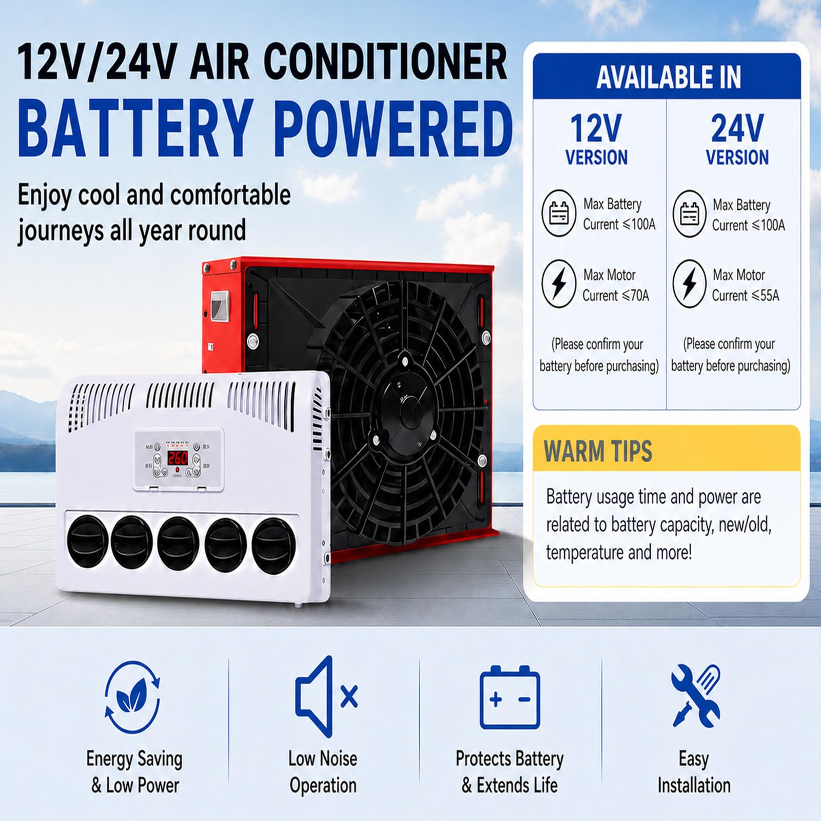 Condizionatore d'Aria per Camper,per Cabina Camion 12v/24v Kit di Climatizzazione Split, Soluzione di Raffreddamento Perfetta per Le Ampie Cabine Letto dei Camion Red-24V