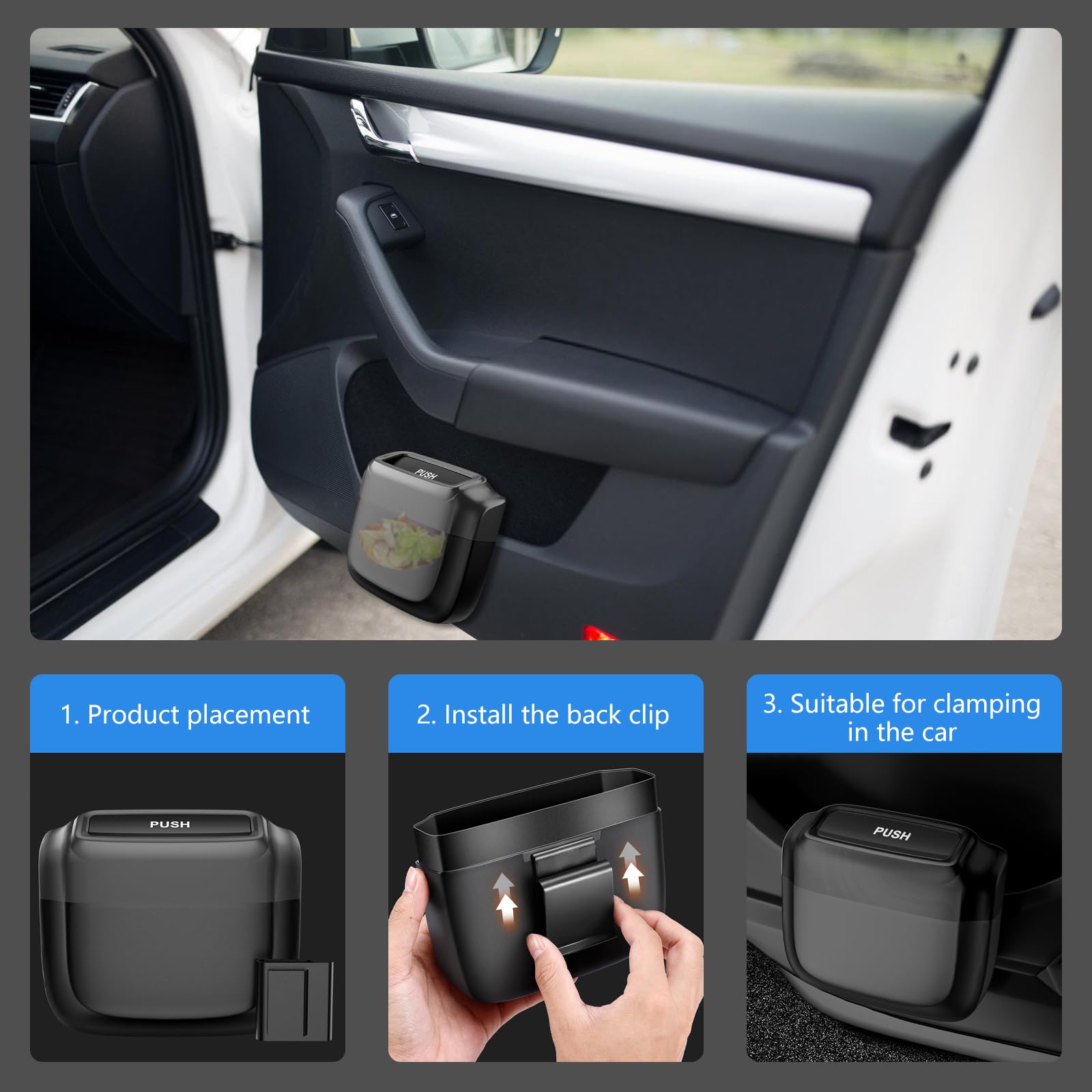Pattumiera Per Auto, Aggiornato Sacco Per Rifiuti Integrato Incorporato, Accessori Auto Cestino Per Auto,&Nbsp; Cestino Macchina Per Auto, Casa