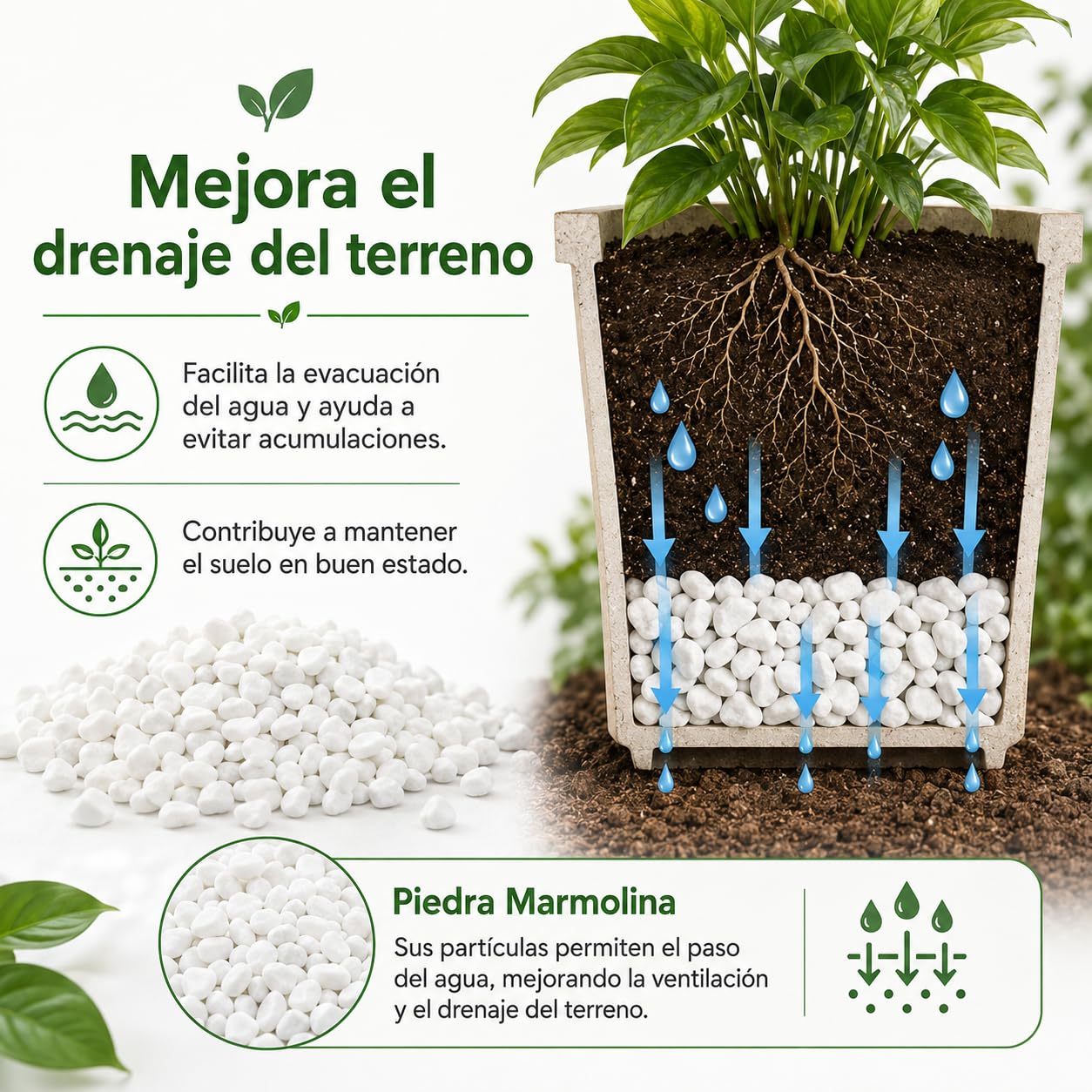 Piedras Blancas para Jardin y Terratios| Piedras Decorativas para Macetas | Ideal para Acuarios | Piedras Marmolina Blanca |Fácil Aplicación y Múltiples Usos (Saco 8/12 25kg)