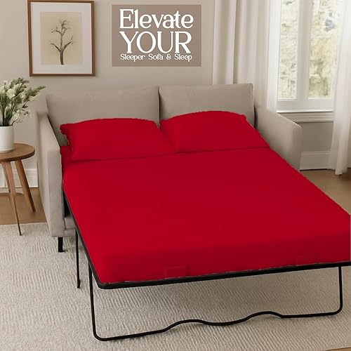 Miniatura 83 de Juego de 4 piezas para sofá cama, 100% algodón de 400 hilos, sábana bajera con bolsillos profundos, suave, sin arrugas y transpirable, calidad