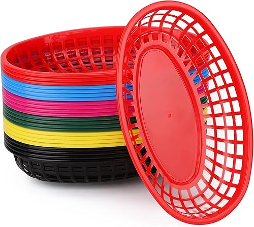 Miniatura 8 de EUSOAR Bandejas de plástico para servir, 6 cestas de alimentos de 9.4 x 5.9 pulgadas para servir, cestas de pan reutilizables para suministros de