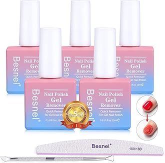 Gel Nail Polish Remover 5 Pack Professional Gel Polish Remover Non-Irritating Quick Easy,Nail Polish Gel Remover Tools Kit Nail File Cuticle Pusher Nail File Grit, No Need For Foil Soaking Or Wrapping