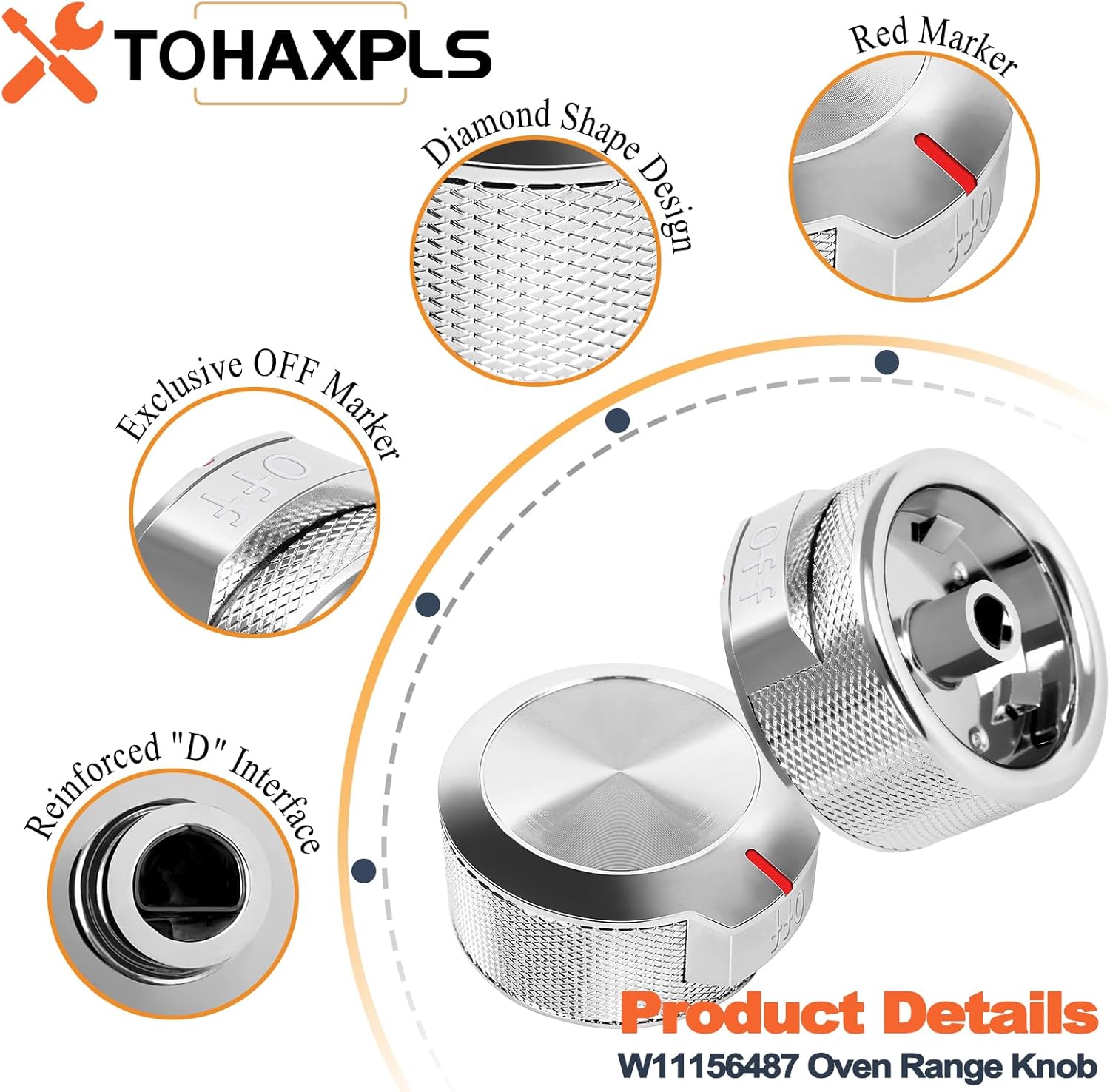 W11156487 W10823529 Oven Range Knob Replacement, Compatible with Whirlpool KitchenAid Oven Stove Control Knobs - 4 Pack