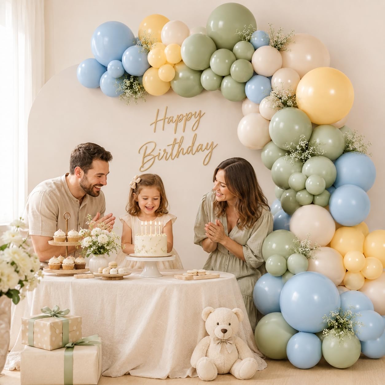 HILAVO Ballon Girlande Salbeigrün Blau 126 Stück Grüne Dusty Blau Gelb Beige Helium Luftballons Girlande Pastell Grün Blaue Sand Weiß Boho Ballons für Geburtstag Hochzeit Babyparty Safari Party Deko