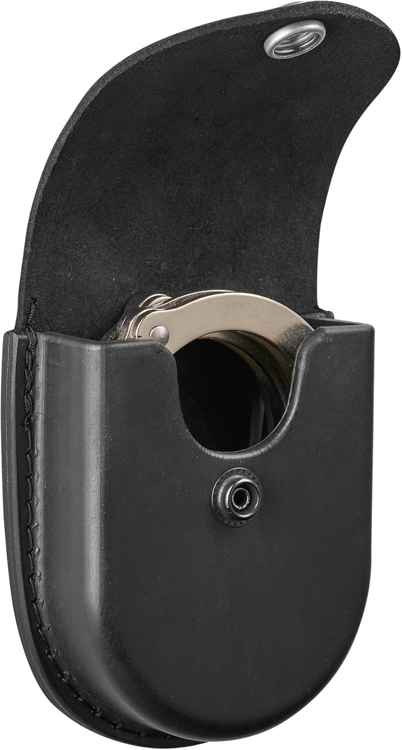 Shield Wallets Single Handcuff Case Closed Top Duty Belt Cuff Case Black Leather