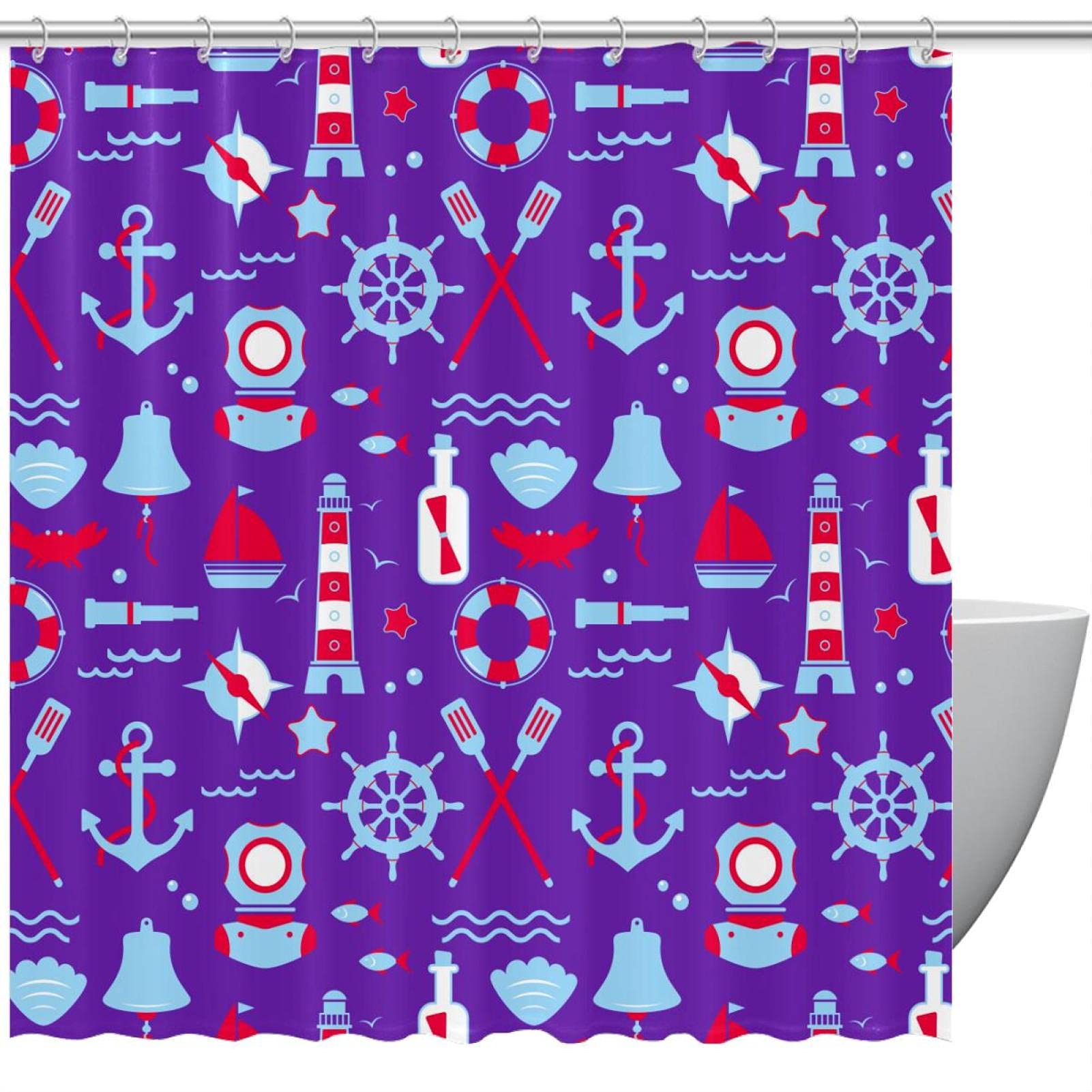 Rideau de douche pour salle de bain violet nautique 183 x 183 cm rideau baignoire anti-moisissure