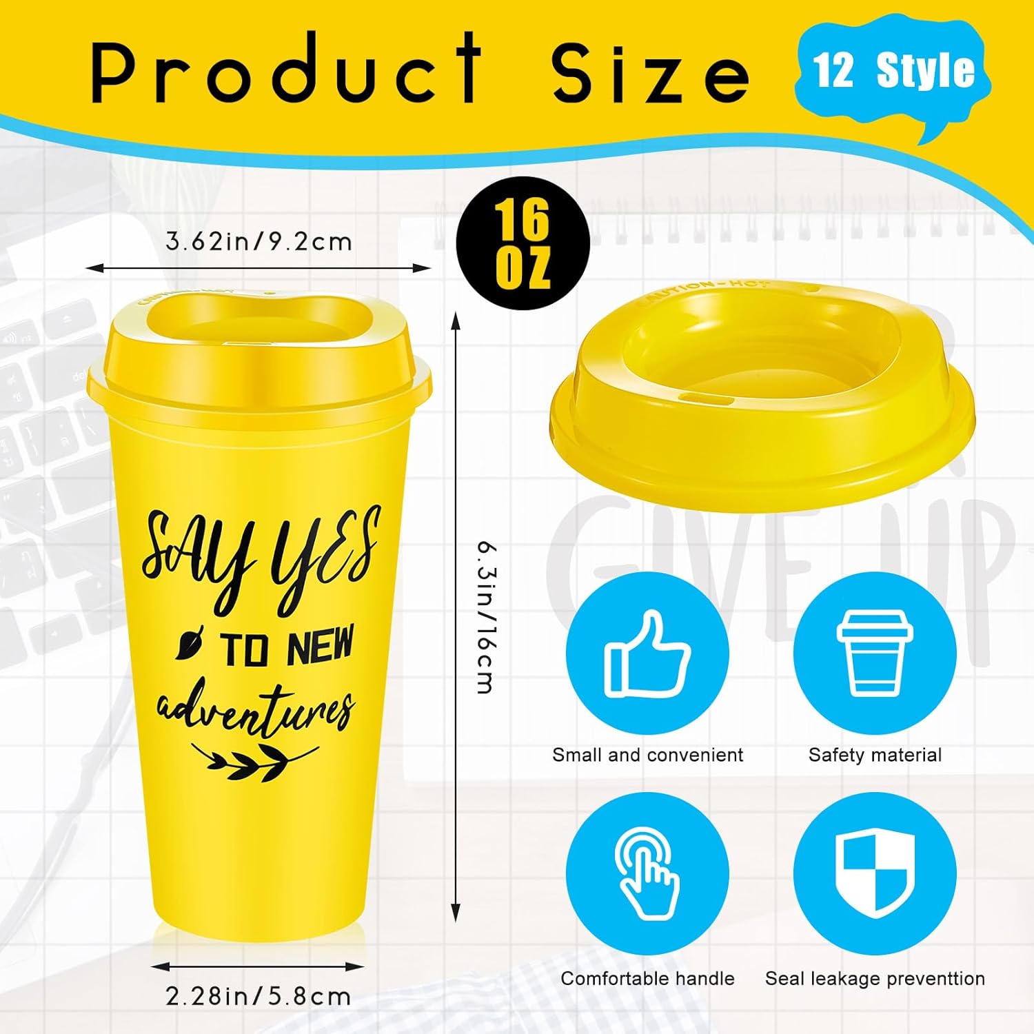 12 Pcs Inspirational Gifts for Employee Coworkers Staff Teammate, 16oz Reusable Plastic Coffee Cups with Positive Sayings, Bundle Gifts for Woman Man Coworker (Bright Color,Inspirational) - Image 2