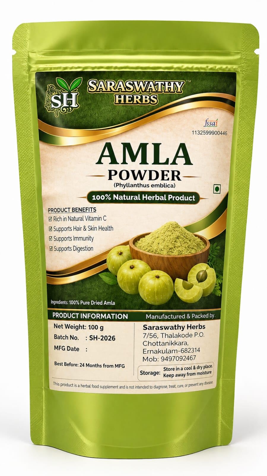 Amla Powder, 100% Natural Herbal, Rich in Vitamin C, Supports Hair, Skin and Immunity, 100 g