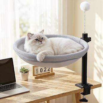 Katzenbett f r Schreibtisch 360   drehbar & h henverstellbar mit H ngeball