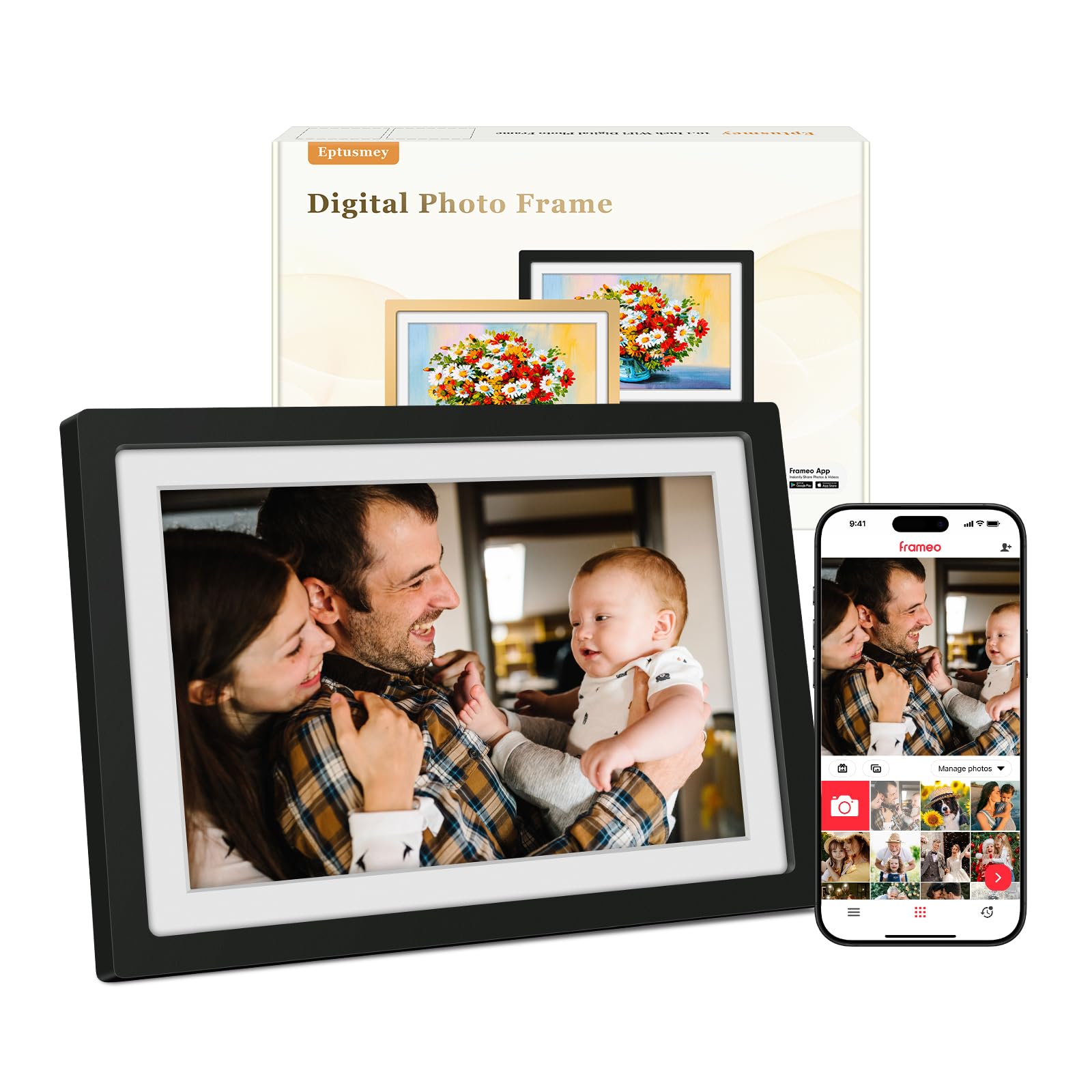 Amazon.com : Frameo Digital Photo Frame WiFi Matte Black Frame