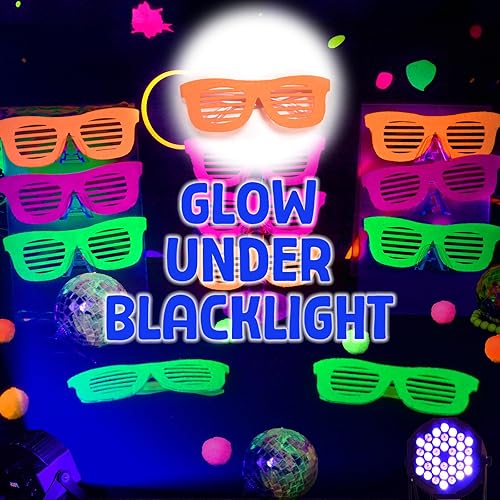 Miniatura 3 de Mega-L - 12 lentes que brillan en la oscuridad, suministros de fiesta que brillan en la oscuridad, anteojos fluorescentes de luz negra neón, regalos