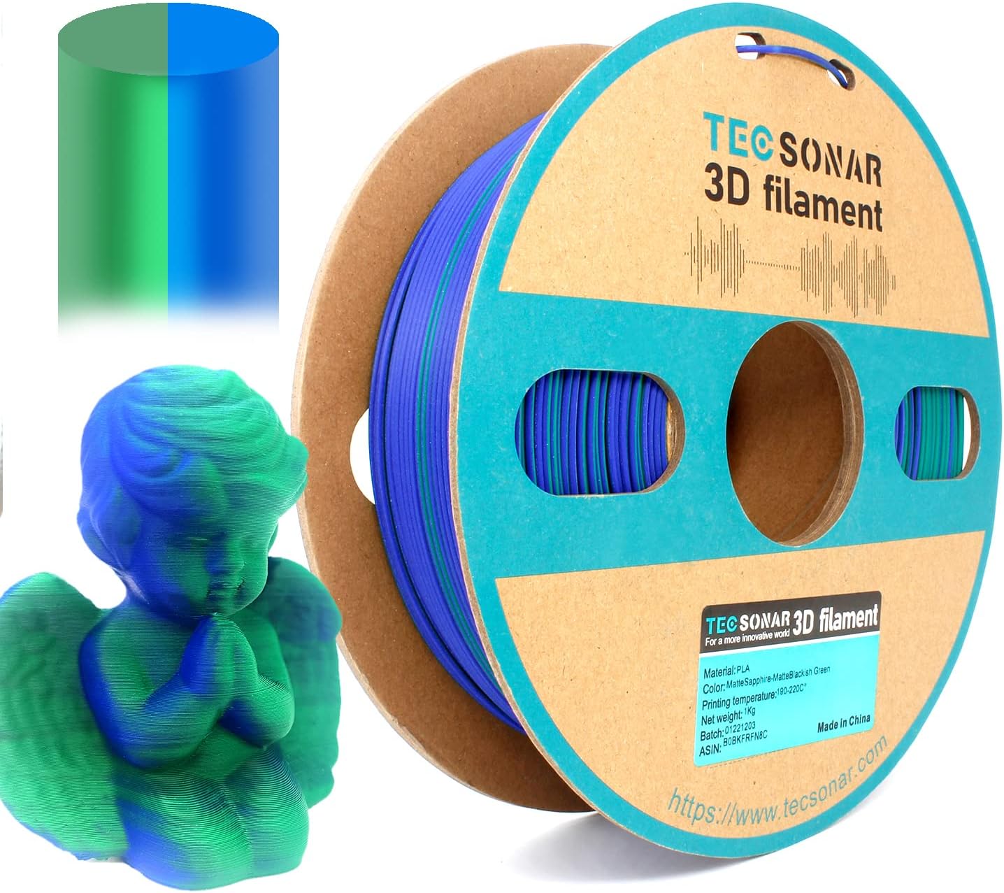 TECSONAR Matte Dual Color PLA Filament Coextrusion Filament